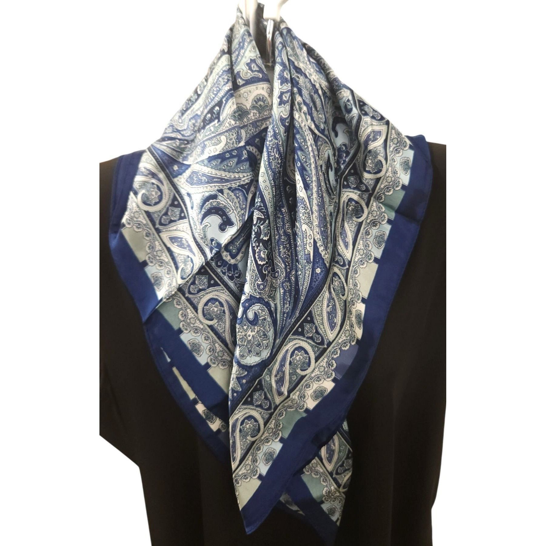 Other Luxury Paisley Blue/White Square Scarf 27 inch Western Wild Size ONE SIZE - 9 Thumbnail