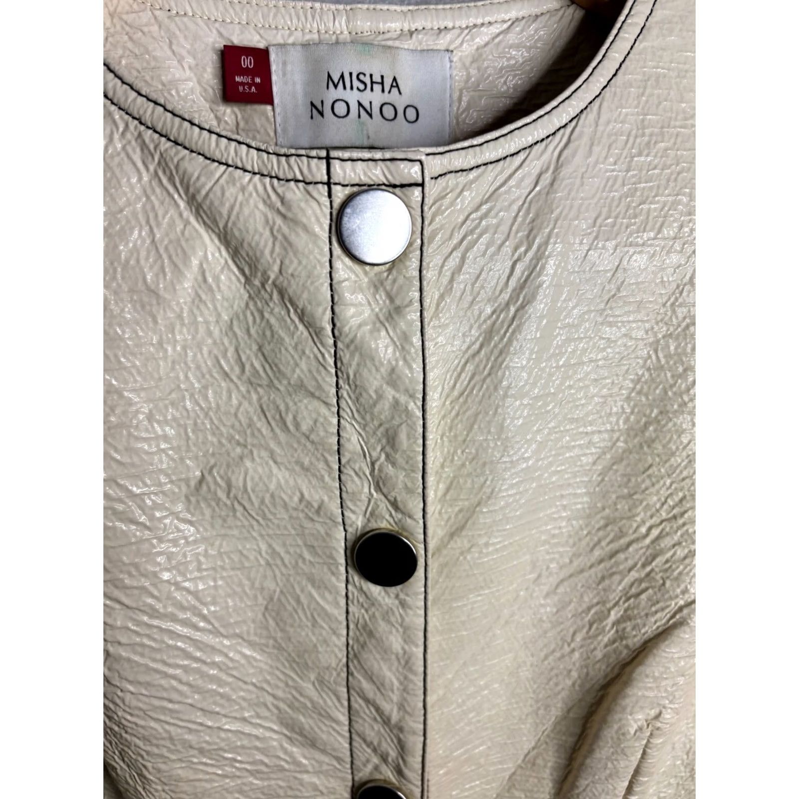 Vintage Misha Nonoo Dress Shirt Dress Women's Midi White Size 00 Faux Leather Cotton 8/10 Vintage? 2579 Size XXS / US 00 / IT 34 - 3 Thumbnail
