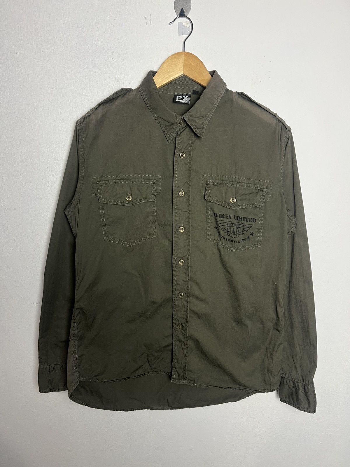 Avirex Avirex Limited Long Sleeve Olive Green Button Up Shirt Size US L / EU 52-54 / 3 - 1 Thumbnail