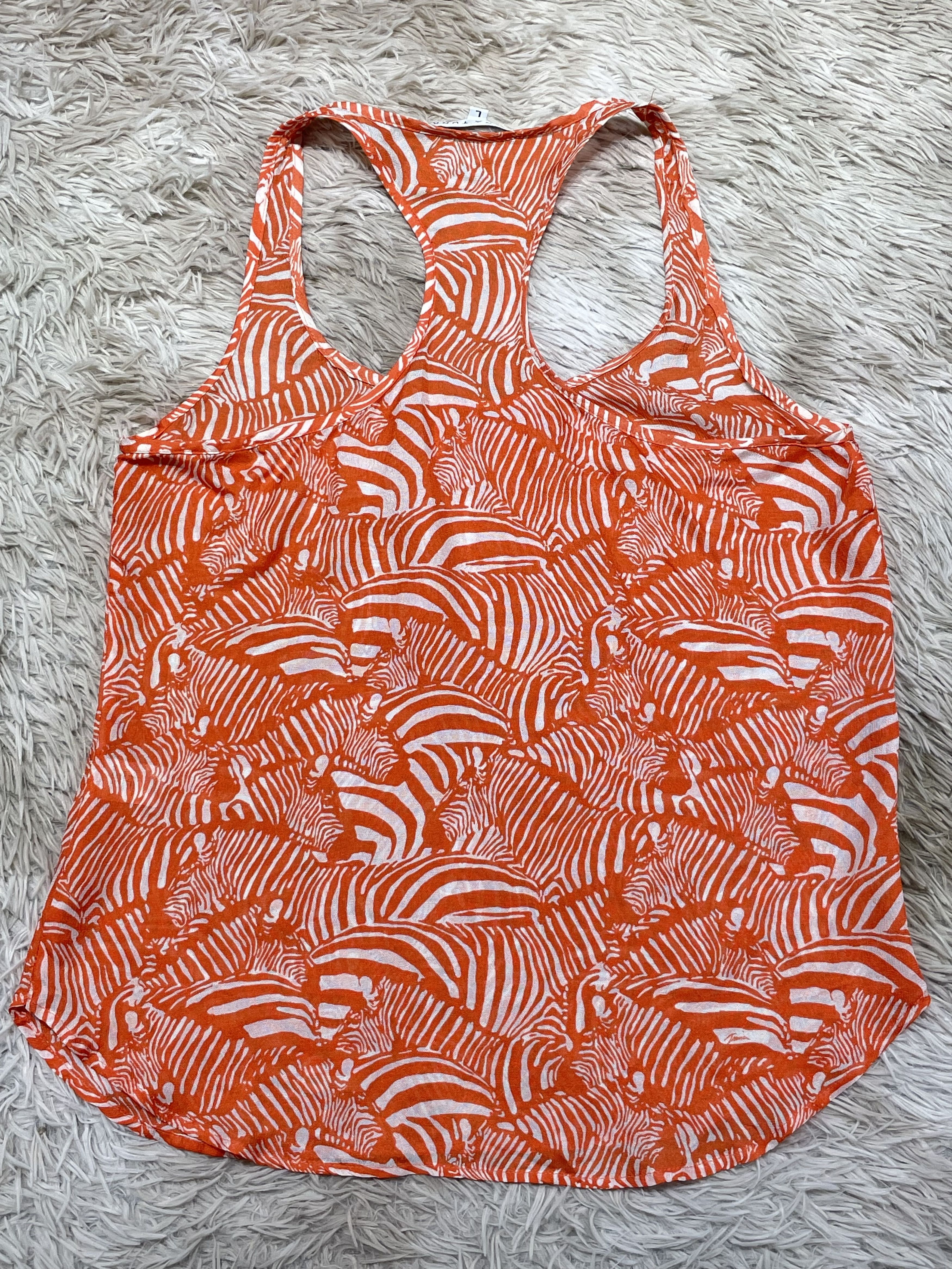 Trina Turk Orange White Zebra Silk Tank Top Size L / US 10 / IT 46 - 2 Thumbnail