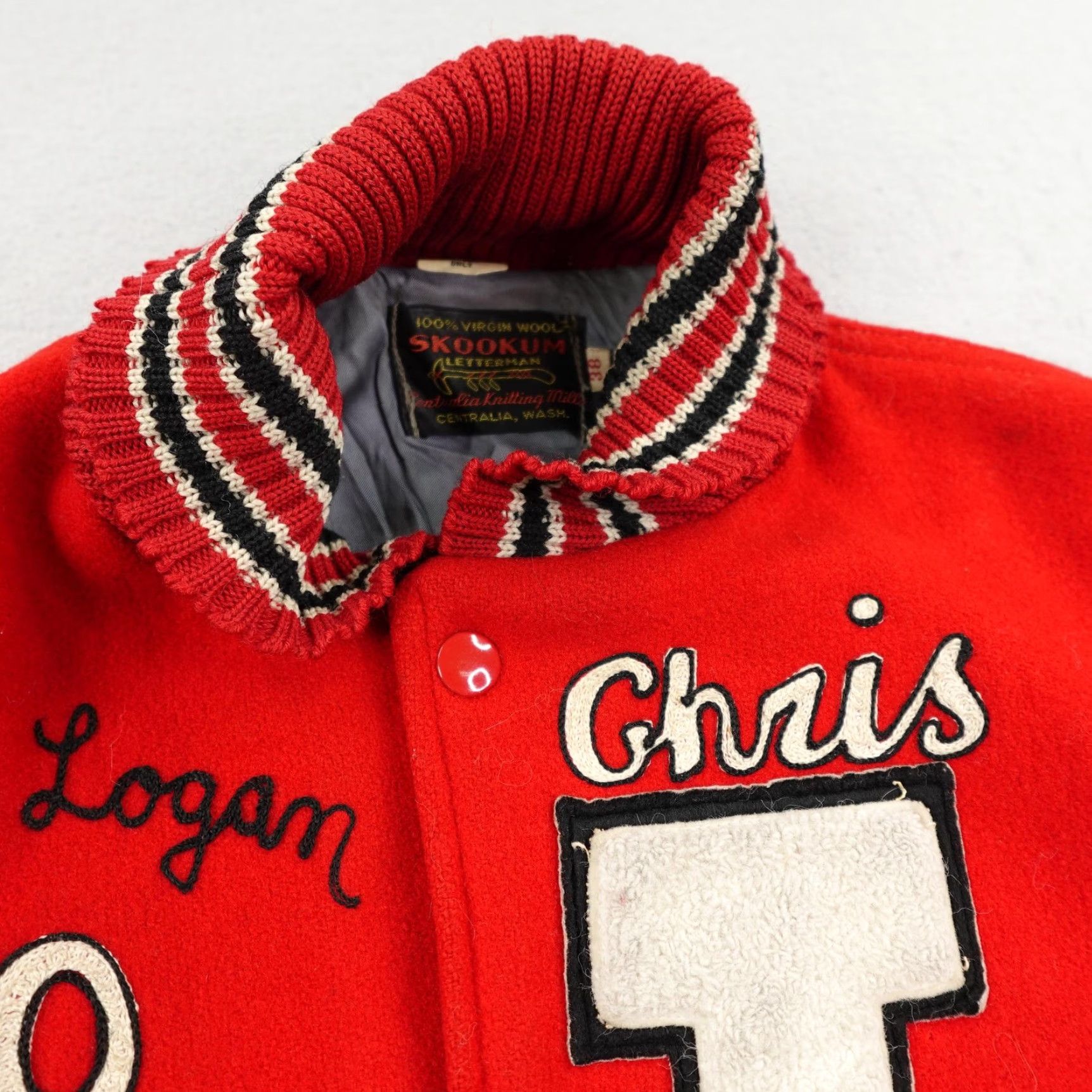 Vintage VINTAGE Skookum Letterman Jacket Men 38 Red Varsity 70s Chain Stitch Soccer Coat Size US XXS / EU 40 - 6 Thumbnail