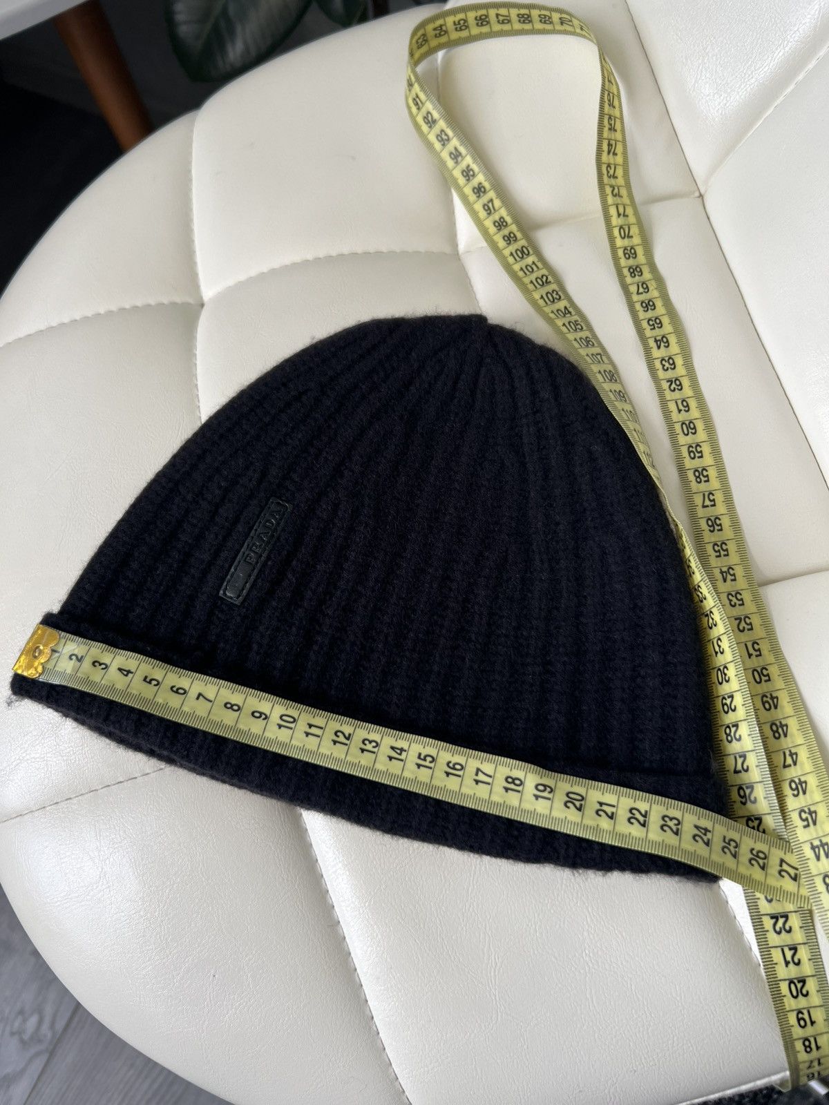 Prada × Vintage Prada Dark Navy Wool Ribbed Beanie Hat With Leather Tab Logo Size ONE SIZE - 9 Thumbnail