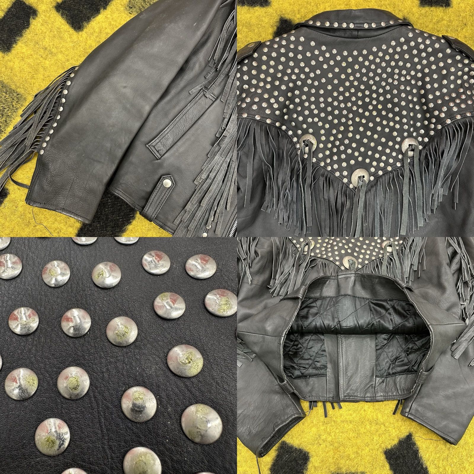 Vintage VINTAGE American Vintage Leather Jacket Biker 80/90s Studded Fringe Black Large Mens Size US L / EU 52-54 / 3 - 8 Thumbnail