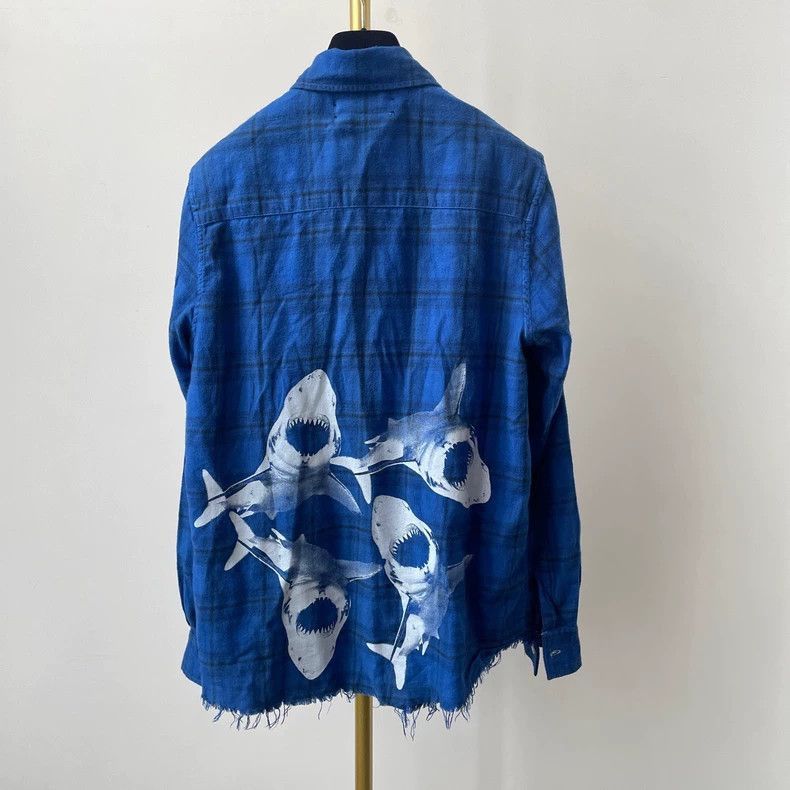 Amiri AMIRI blue plaid striped shark print shirt-2506 Size US S / EU 44-46 / 1 - 2 Thumbnail