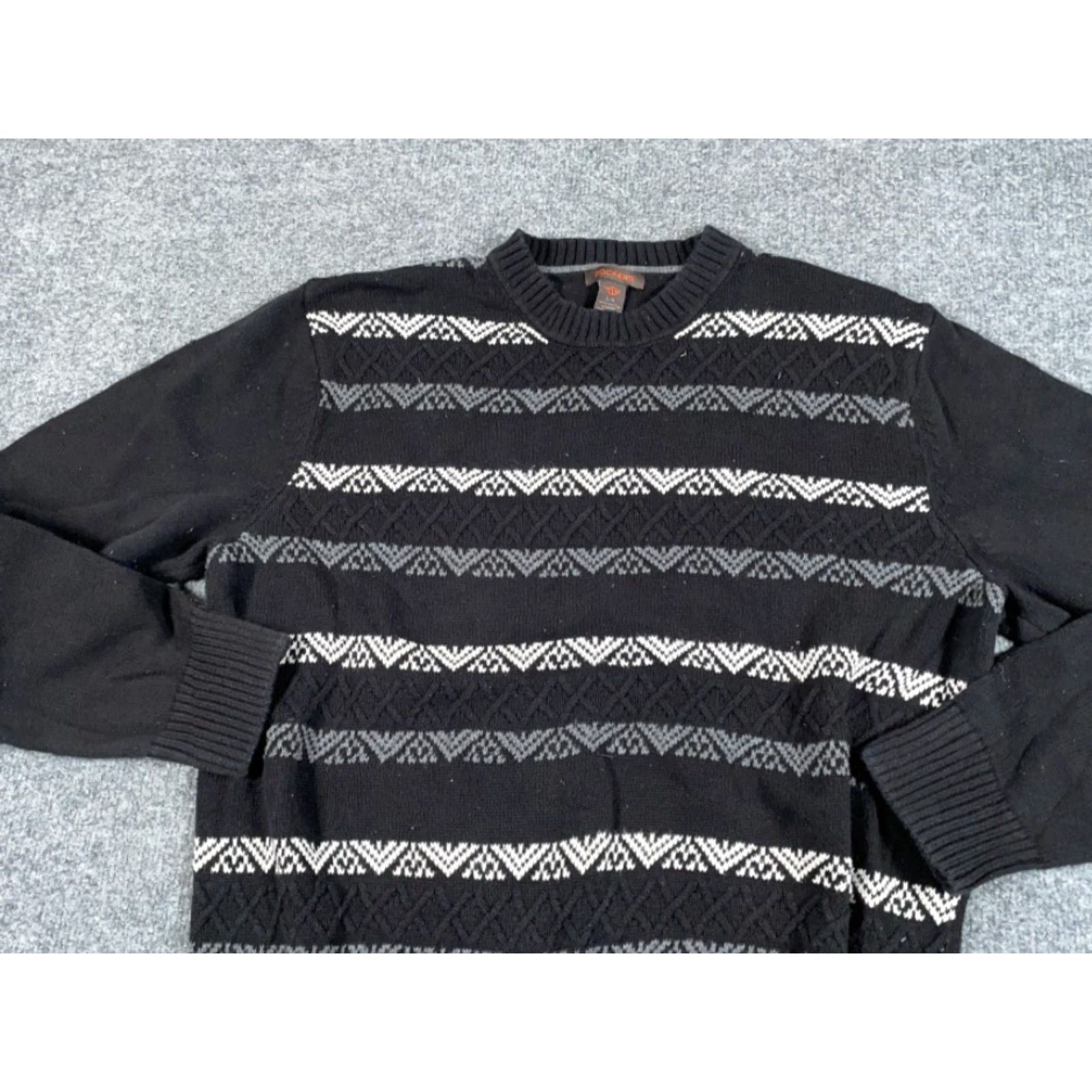 Dockers Retro Dad Style Geometric Pattern Sweater Adult Large Black Gray Chunky Knit Size US L / EU 52-54 / 3 - 8 Thumbnail