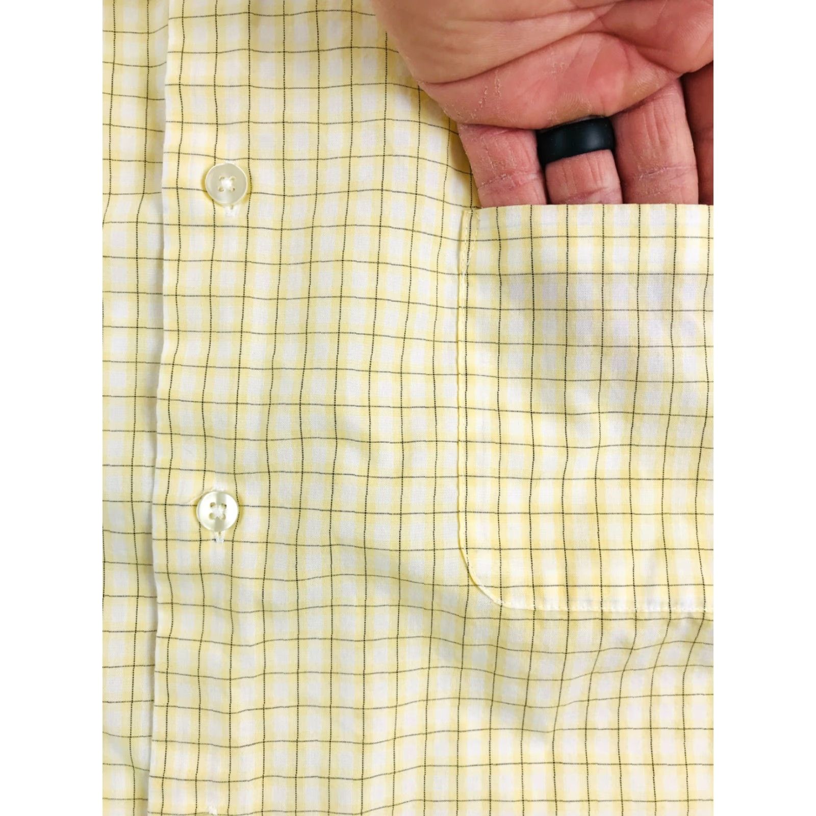 Van Heusen Van Heusen Shirt Men XL 17-17.5 White Yellow Check Button-Up Short Sleeve Casual Size US XL / EU 56 / 4 - 3 Thumbnail