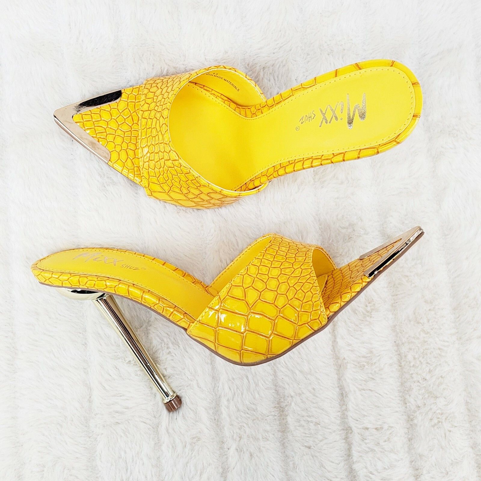 Other Venus Yellow Slim High Heel Pointy Toe Slip On Sandals Slide Size US 11 / IT 41 - 3 Thumbnail
