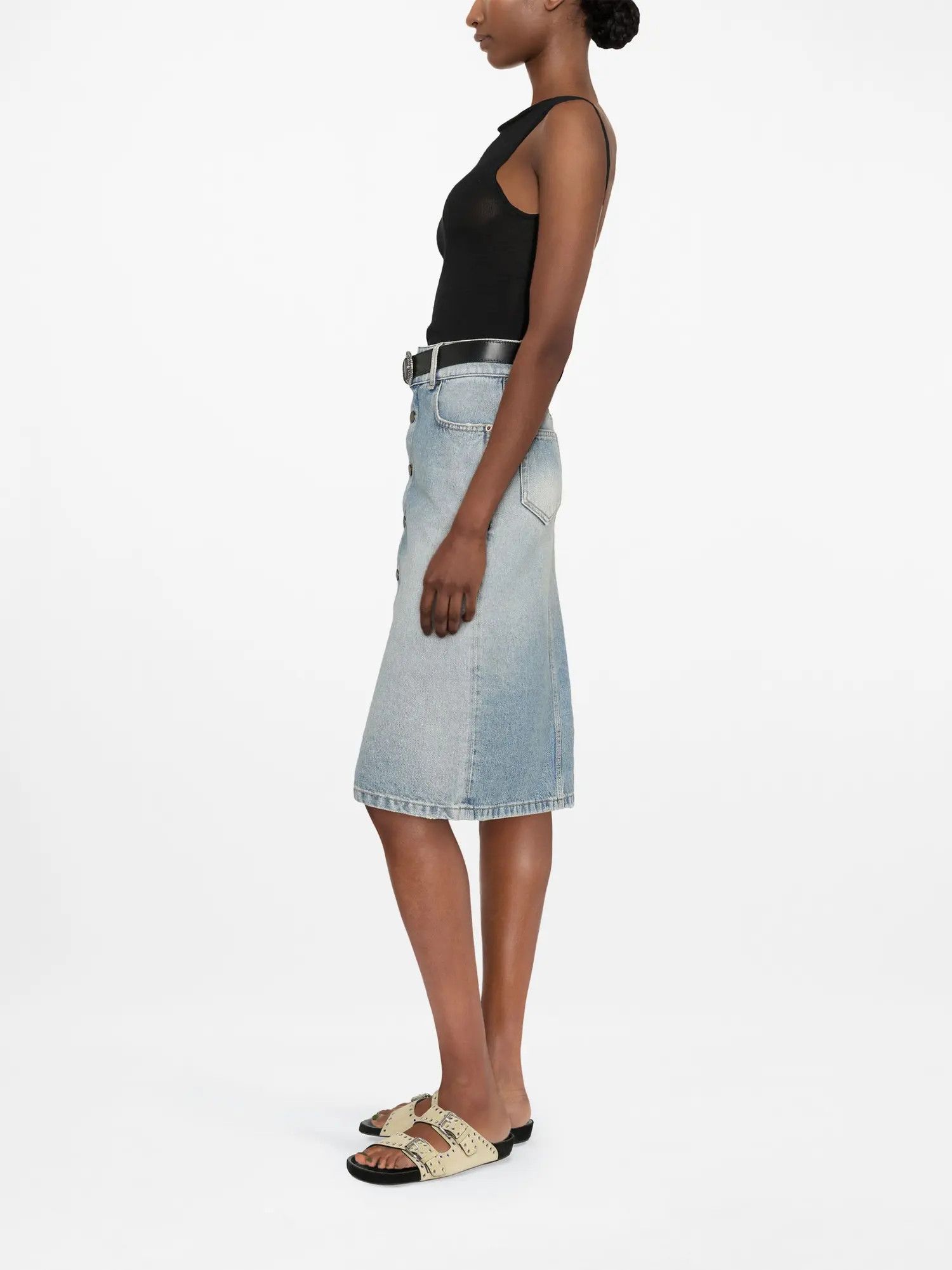 Saint Laurent Paris o1s1wg111024 Midi Skirt in Pasadena Denim in Blue Size 26" / US 2 / IT 38 - 3 Thumbnail