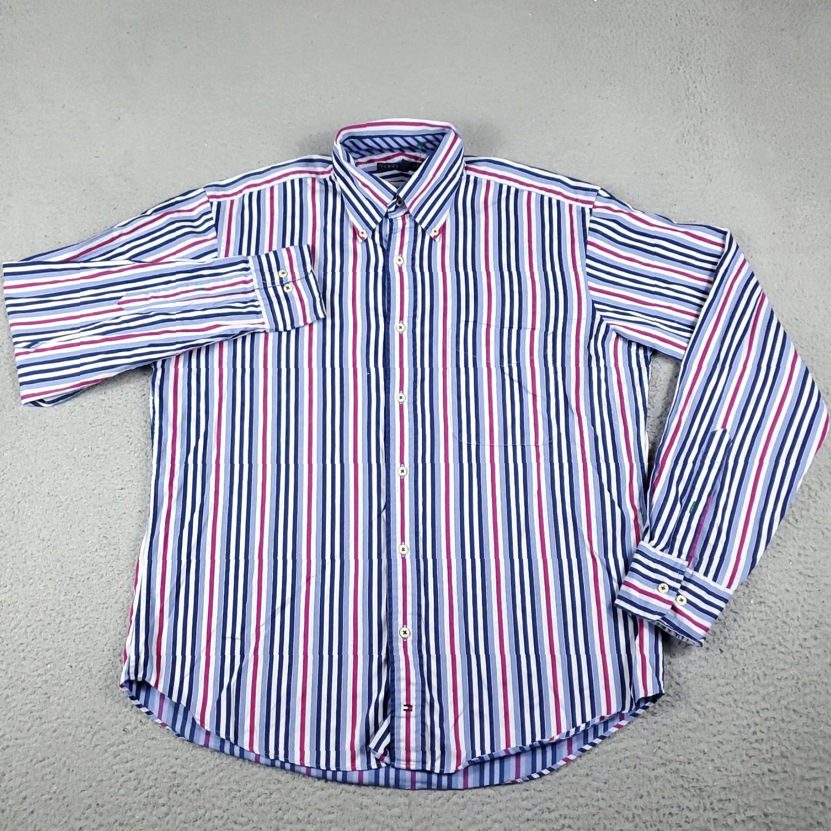 Tommy Hilfiger Tommy Hilfiger Blue Striped Button-Up Shirt Mens Medium Long Sleeve Casual Size US M / EU 48-50 / 2 - 2 Thumbnail