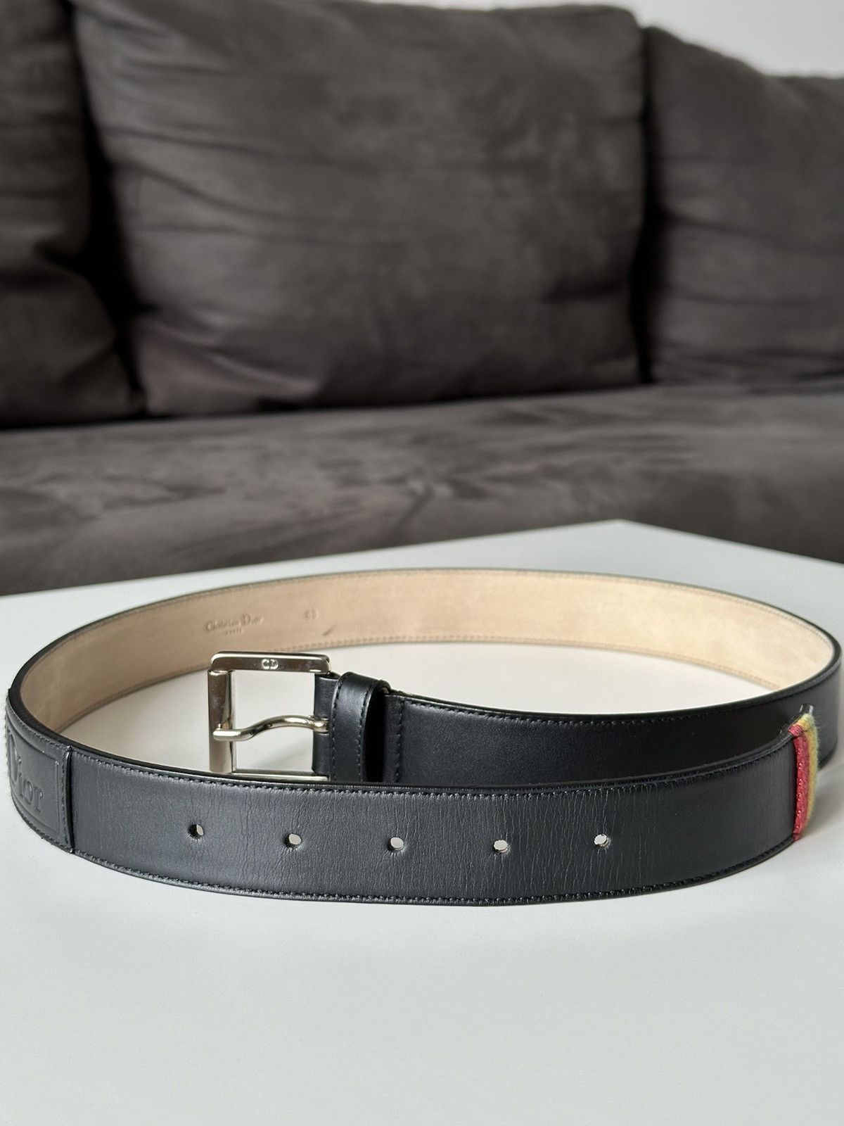 Christian Dior Monsieur DIOR Rasta Black Logo Leather Belt Vintage 2000’ Size: 28-30 Size ONE SIZE - 12 Thumbnail