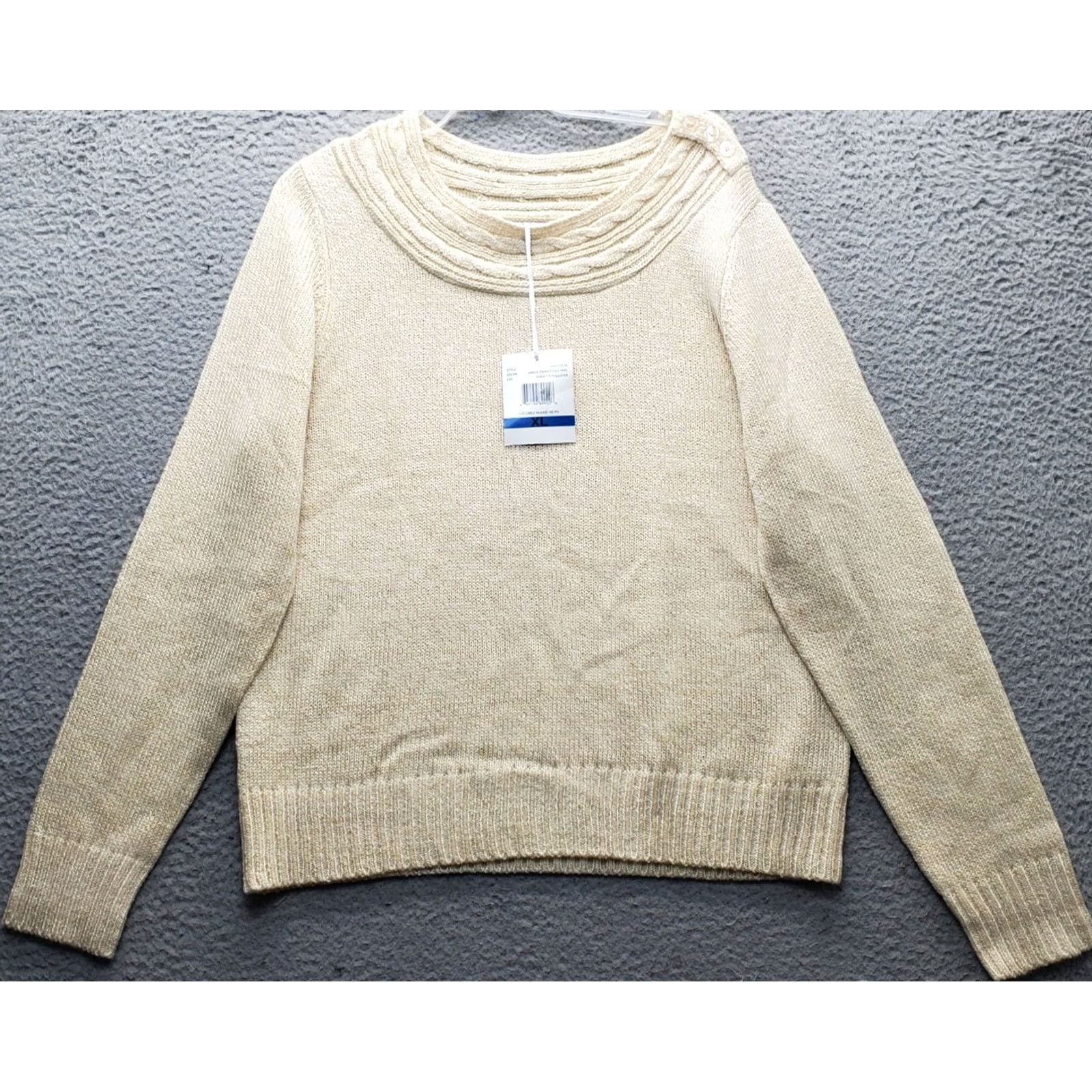 Vintage Carolyn Taylor Sweater Womens XL Multi Cable Knit Raglan Sleeve Button Shoulder Size XL / US 12-14 / IT 48-50 - 2 Thumbnail