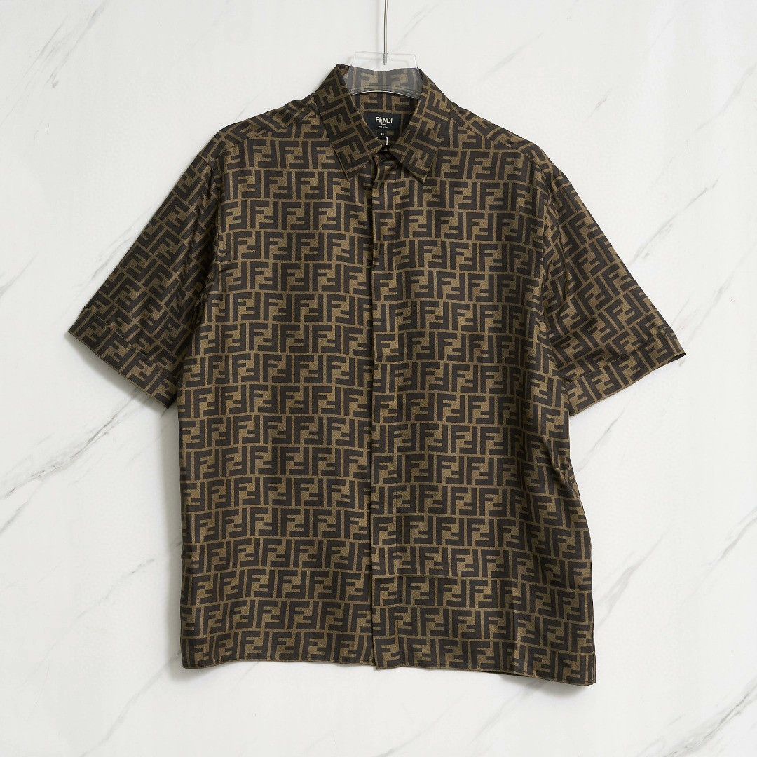 Fendi Fendi Men's All-over Logo Silk Shirt Size US XXS / EU 40 - 1 Thumbnail
