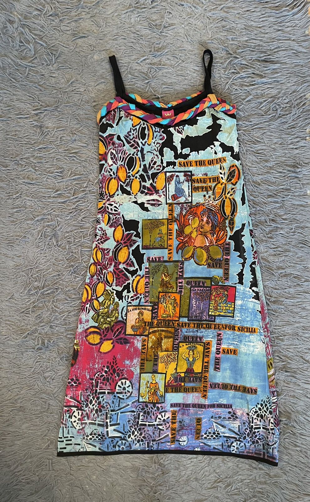 Save the Queen Y2K vintage mesh JPG style printed dress