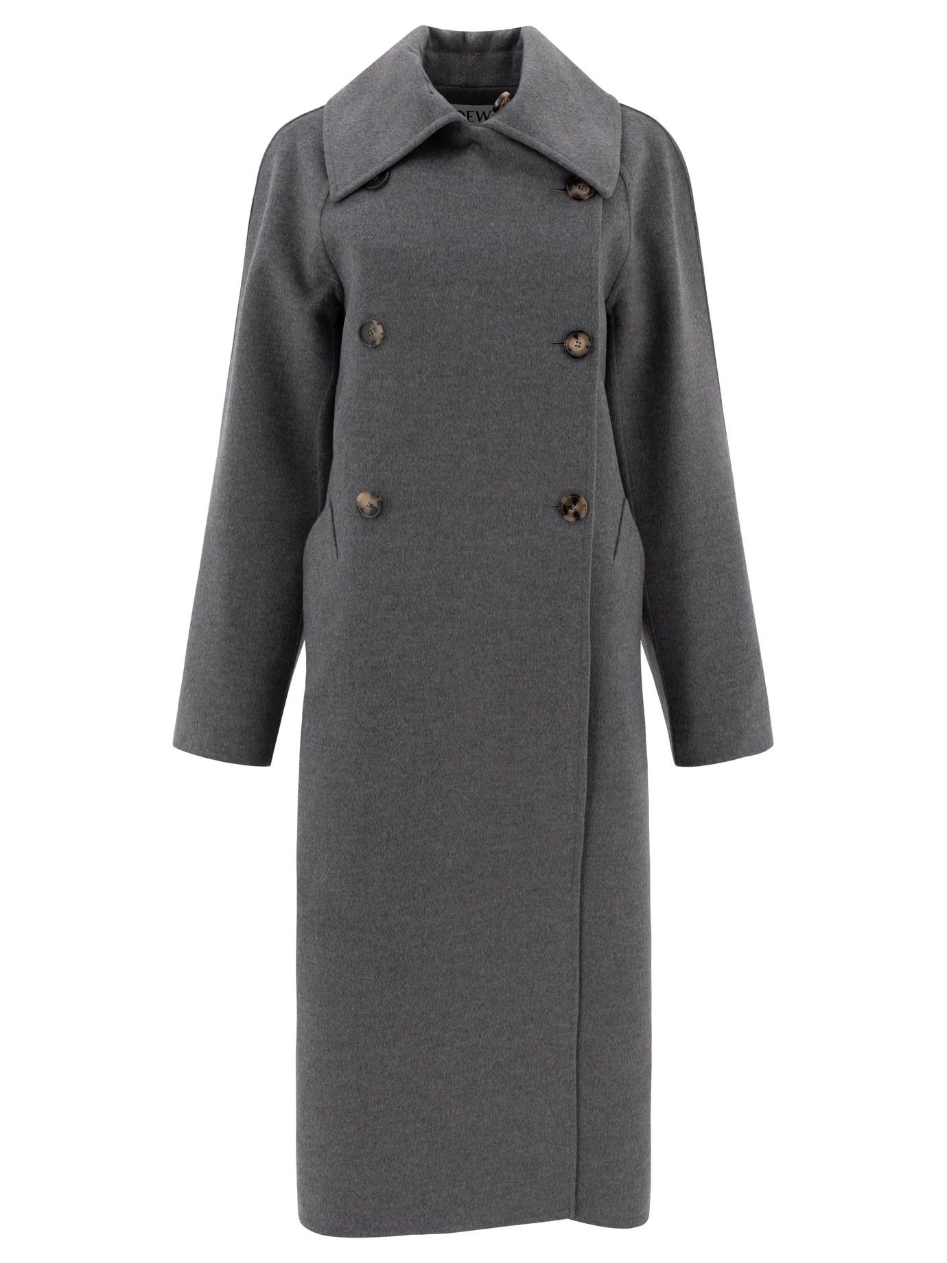 Loewe Double-Breasted Coat In Wool And Cashmere Tag Size 34 Women - Usa Duties Paid in Grey