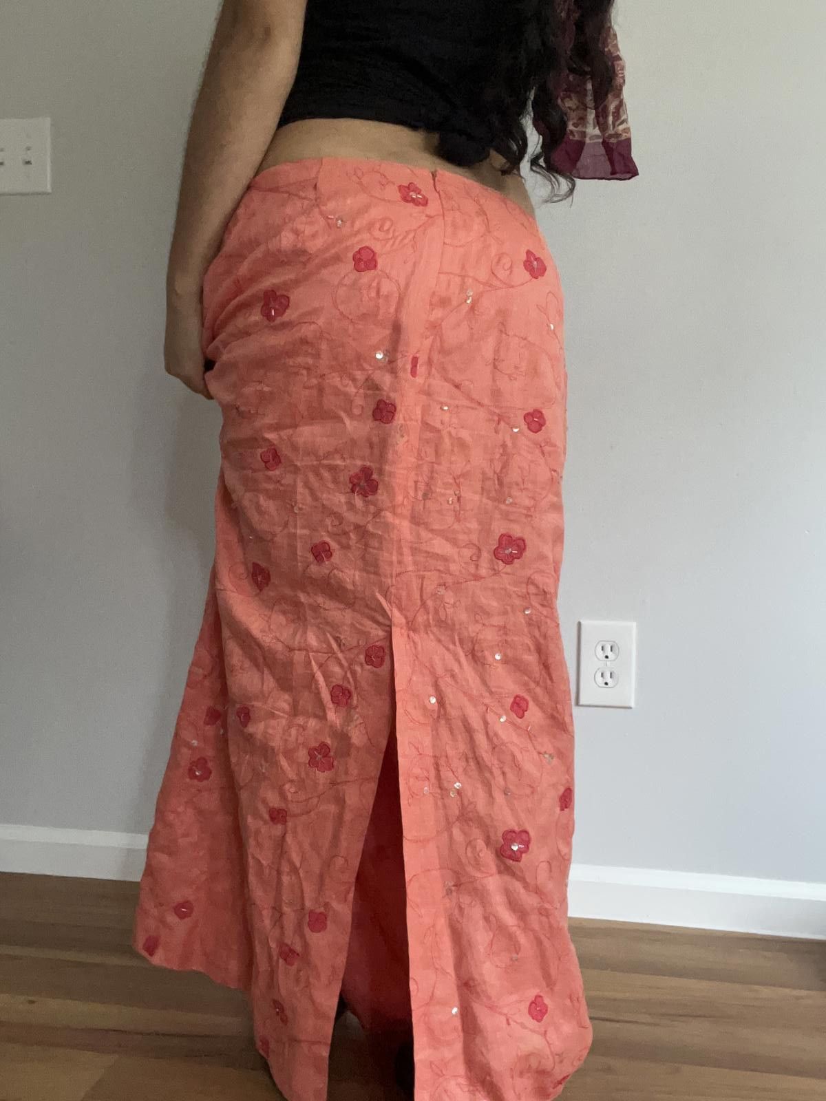 Ann Taylor Women orange floral linen low rise skirt Size 34" / US 12 / IT 48 - 3 Thumbnail