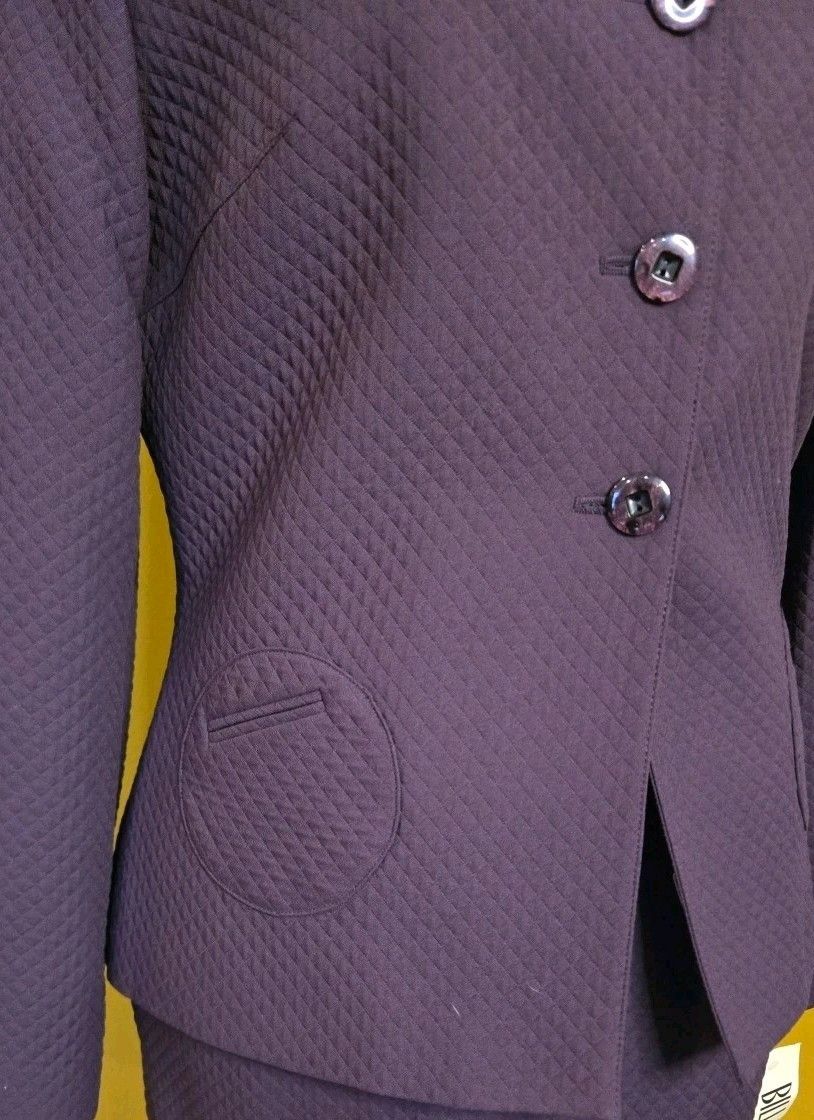 Bill Blass Bill Blass Skirt Suit Womens Violet Quilted Circle Pockets Size L / US 10 / IT 46 - 3 Thumbnail