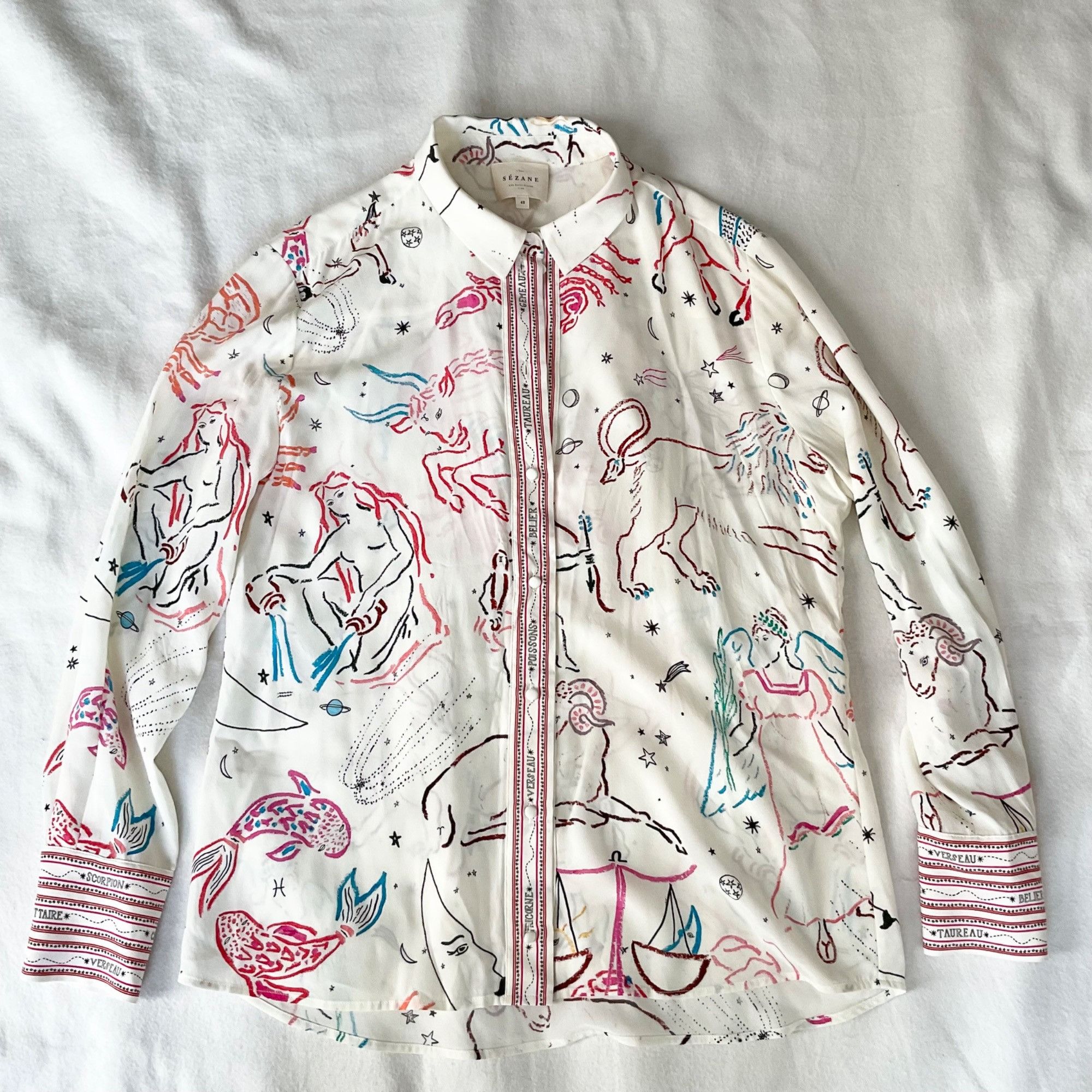 Sezane RARE Sezane Ann silk shirt zodiac multicolor pink blue red Size M / US 6-8 / IT 42-44 - 2 Thumbnail