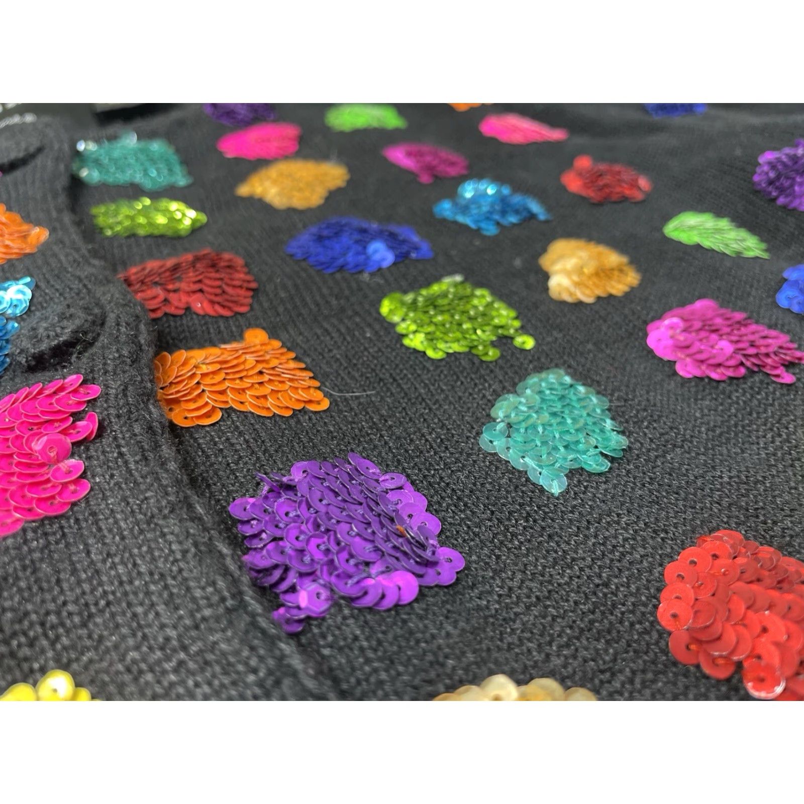 Simons VINTAGE Michael Simon Sequin Knit Sweater 3/4 Sleeve Black Medium Women Sweater Pullover Christmas USA Embellished Beaded Embroidered Sequin Size M / US 6-8 / IT 42-44 - 4 Thumbnail