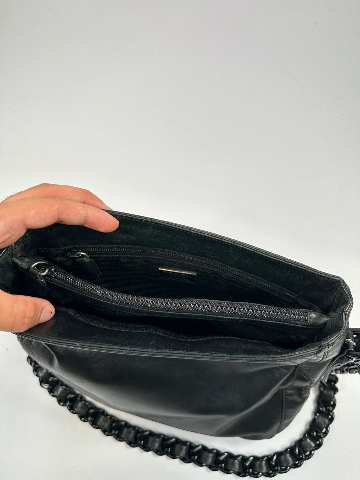 Prada Prada Milano SS99 Black Leather Chains Straps ShoulderBag Size ONE SIZE - 11 Thumbnail