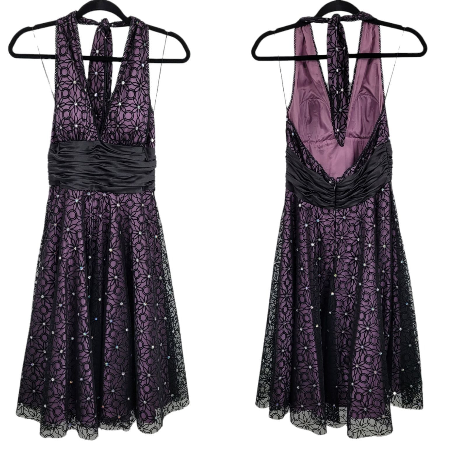 Adrianna Papell 90's Cocktail Dress Sz 6 Fairy Grunge Spiderweb Halter Purpl Size M / US 6-8 / IT 42-44 - 4 Thumbnail