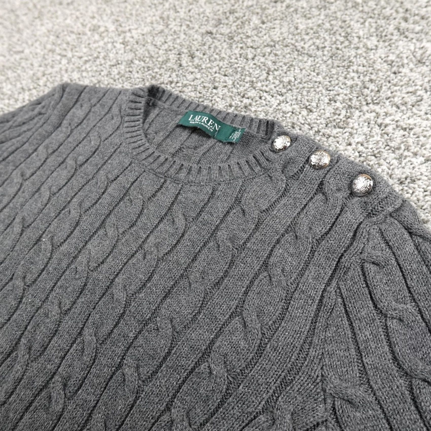 Ralph Lauren Ralph Lauren Sweater Womens S Gray 3D Aran Cable Knit Pullover Crewneck Preppy Size S / US 4 / IT 40 - 2 Thumbnail