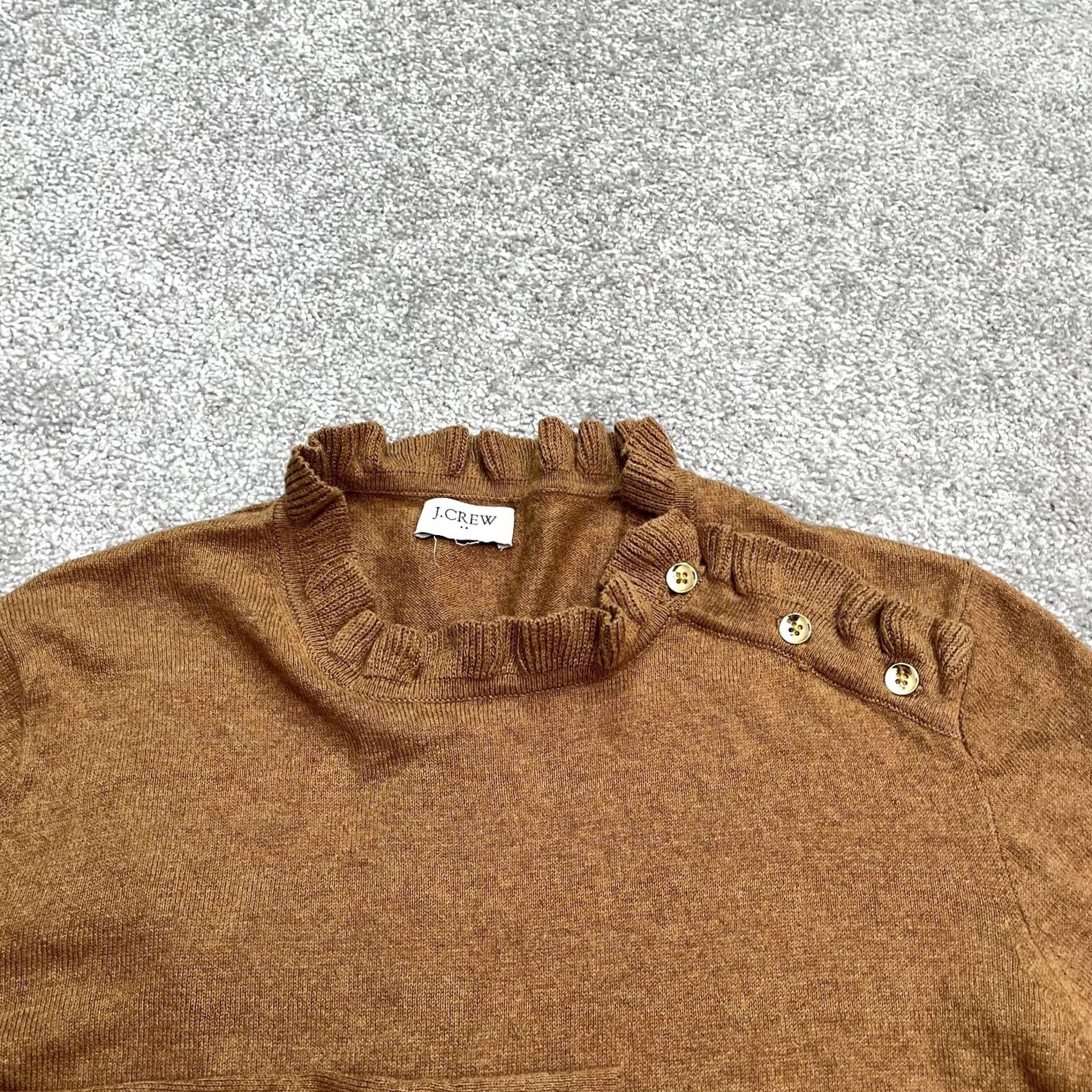J.Crew J.Crew Pullover Sweater Women S Crew Neck Brown Cotton Knit Buttons Ruffle Casual Summer Spring Fall Size S / US 4 / IT 40 - 3 Thumbnail
