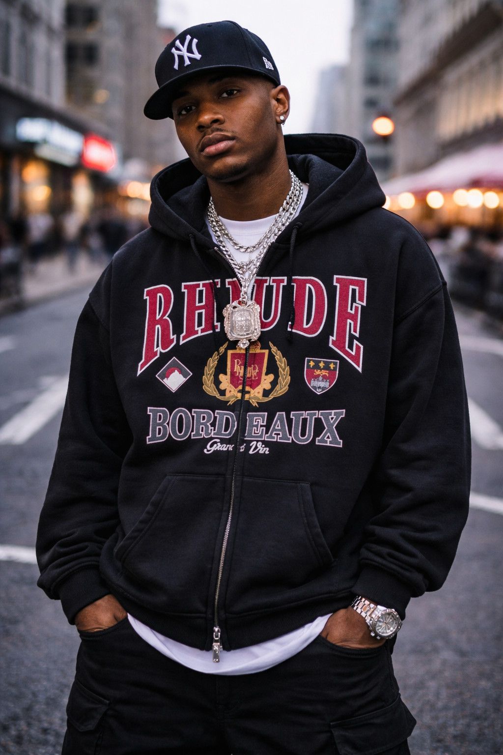 Rhude Rhude Bordeaux Grand Vin FullZip Fleece Men Hoodie Large Blk Size US M / EU 48-50 / 2 - 1 Thumbnail
