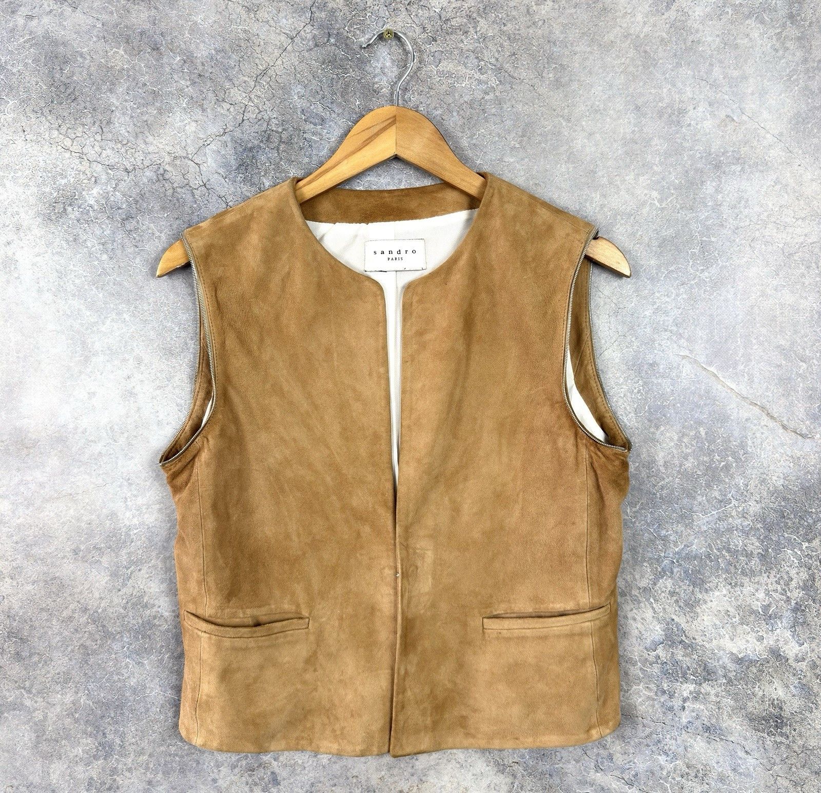 Sandro SANDRO Paris Suede Leather Womens Jacket Removable Sleeves Size M / US 6-8 / IT 42-44 - 2 Thumbnail