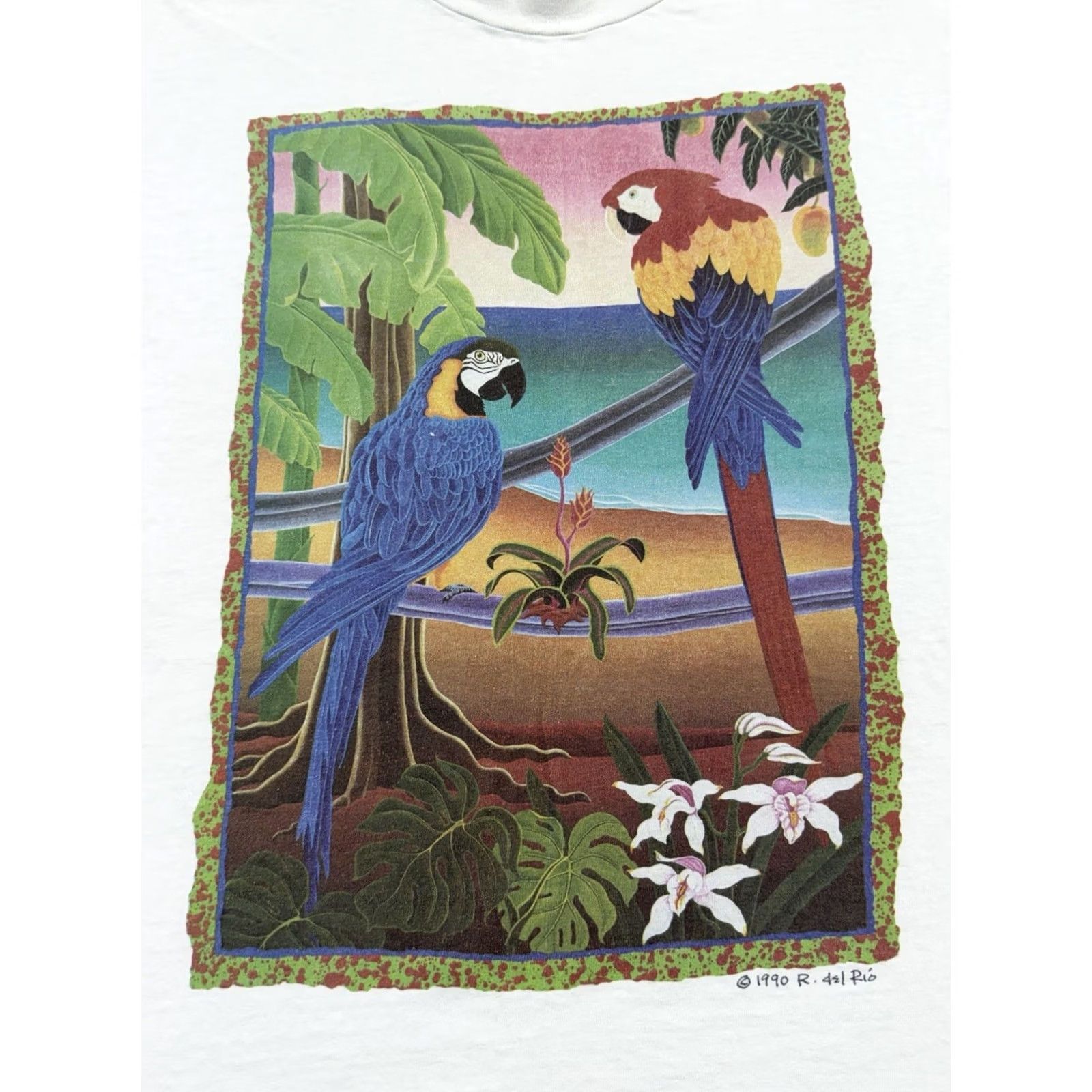 Hanes VINTAGE R. Del Rio Parrot Nature T Shirt Men's XL White Single Stitch USA 90s Hanes Size US XL / EU 56 / 4 - 4 Thumbnail