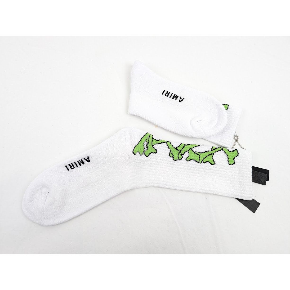 Amiri o1rshd1 Q: 2/Size: 41-42 / Stacked Bones Socks in White/Lime Size ONE SIZE - 10 Thumbnail