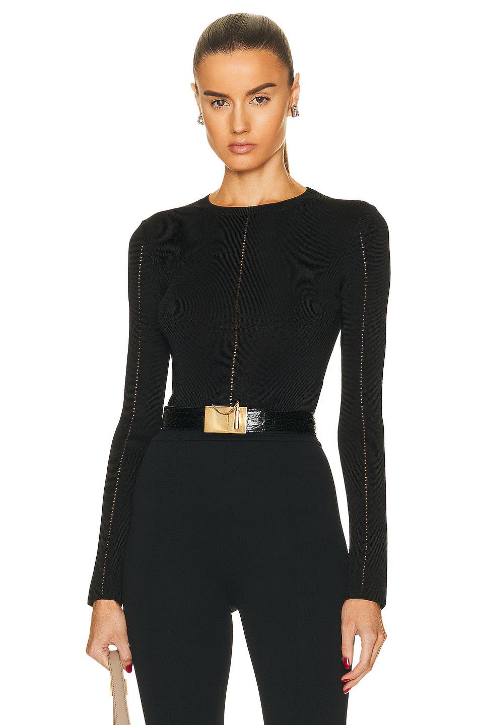 Saint Laurent Paris o1tp1o0125 Long Sleeve Top In Viscose Knit in Black Size XS / US 0-2 / IT 36-38 - 2 Thumbnail