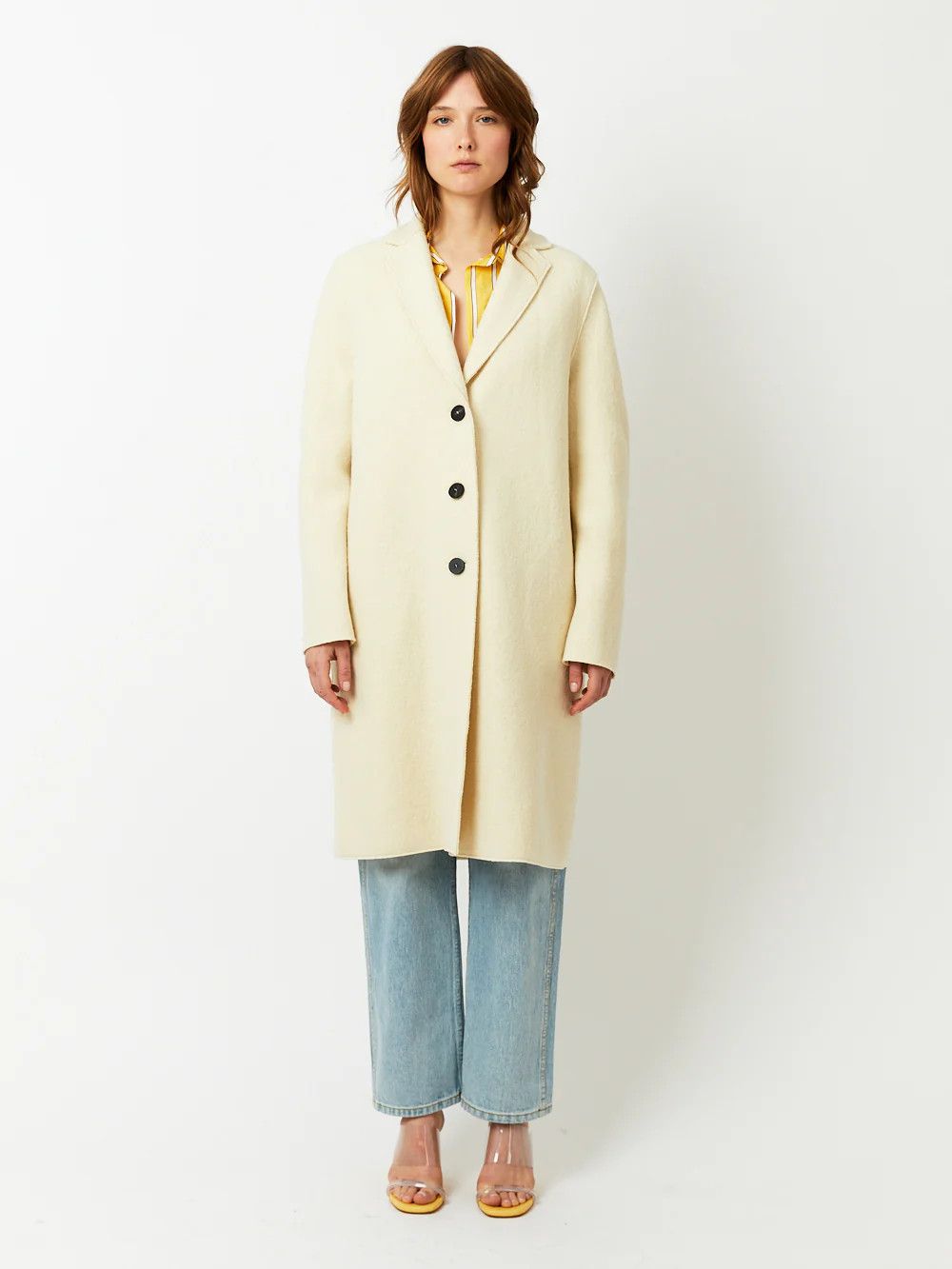 o1s22i1n1024 Single-Breasted Wool Boiled Coat in Ivory
