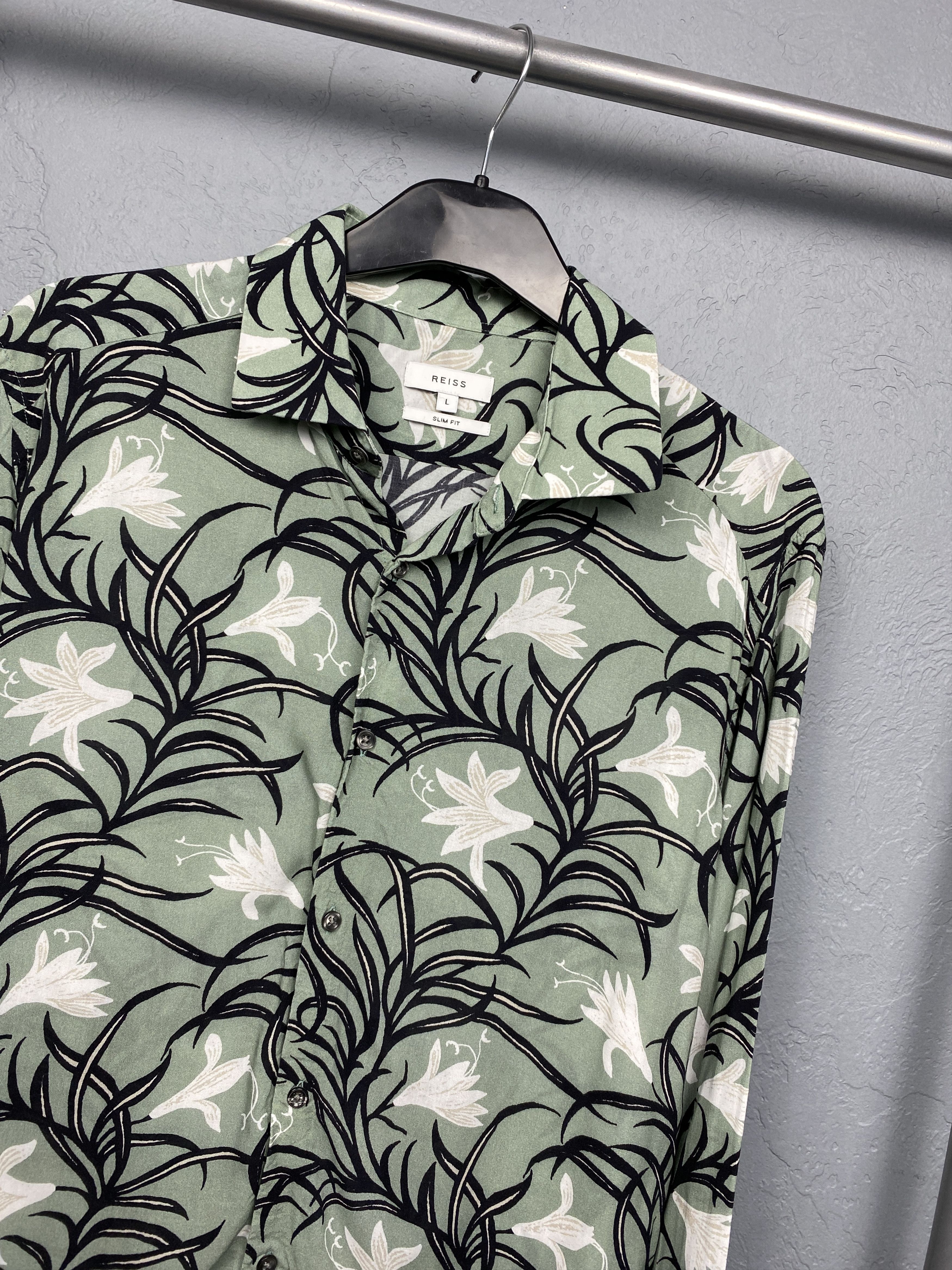 Reiss Reiss Mens Long Sleeve Floral Print Shirt Slim Fit Size US L / EU 52-54 / 3 - 2 Thumbnail