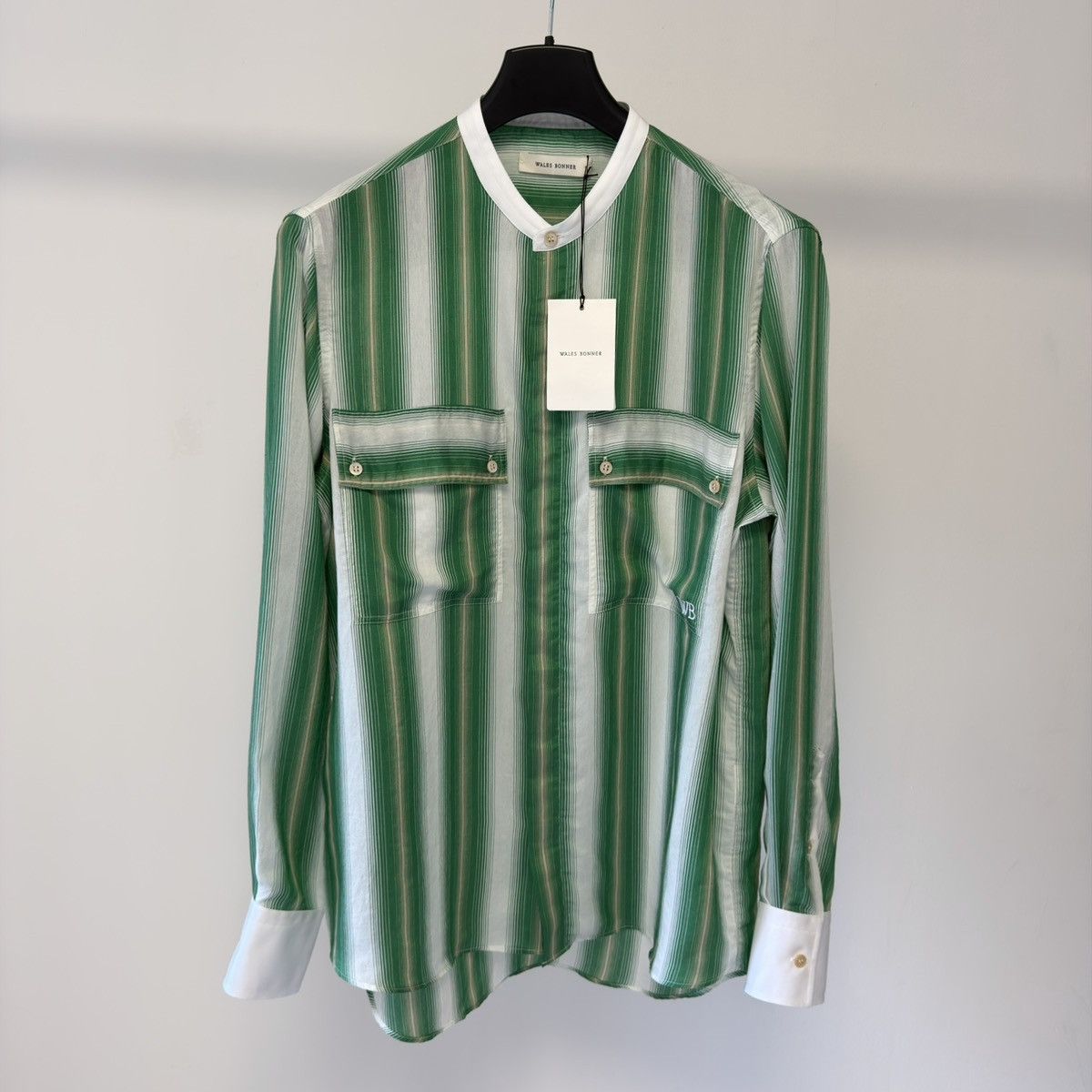 Wales Bonner ‘Cadence’ Green And Ivory Striped Shirt Size US M / EU 48-50 / 2 - 1 Thumbnail