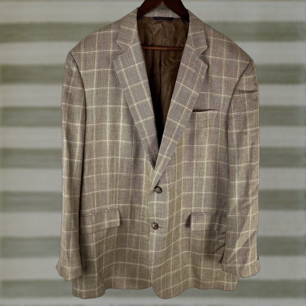 Brooks Brothers VINTAGE? No. Brooks Brothers Sport Coat Mens 48R Brown Windowpane 1818 Madison Full Canvas Size US M / EU 48-50 / 2 - 1 Thumbnail