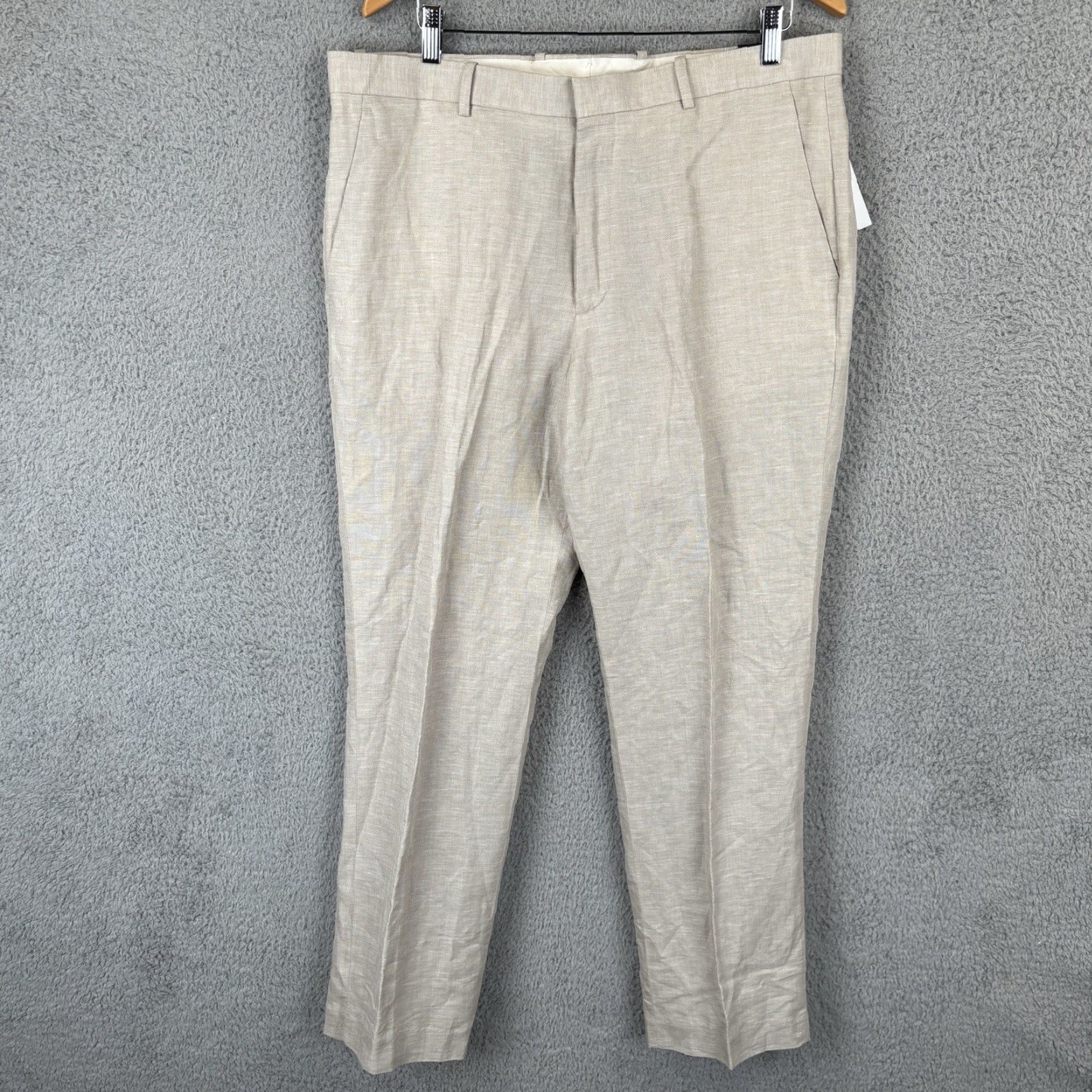 Perry Ellis Perry Ellis Linen Blend Dress Pants Men 36x32 Beige Regular Fit Slacks Casual Business Workwear Size US 36 / EU 52 - 2 Thumbnail