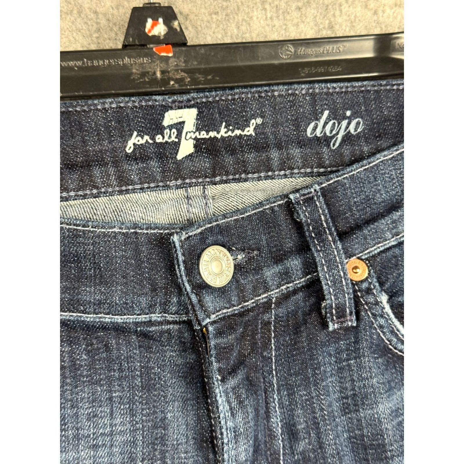 7 For All Mankind 7 For All Mankind Dojo Jeans Womens 27 Blue Flare Jeans Mid Rise Dark Wash Denim Size 27" / US 4 / IT 40 - 4 Thumbnail