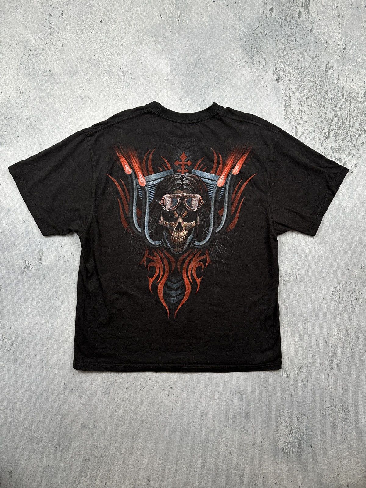 Affliction Vintage 00s Spiral Direct Biker Gothic Skull Flames y2k Rock Size US XL / EU 56 / 4 - 2 Thumbnail