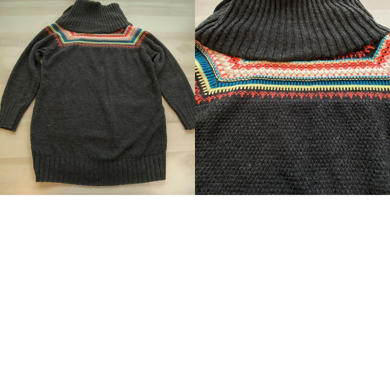 Vintage POOF Women's Fair Isle Cowl Neck Sweater Gray Small Regular Fit Pullover Size S / US 4 / IT 40 - 8 Thumbnail
