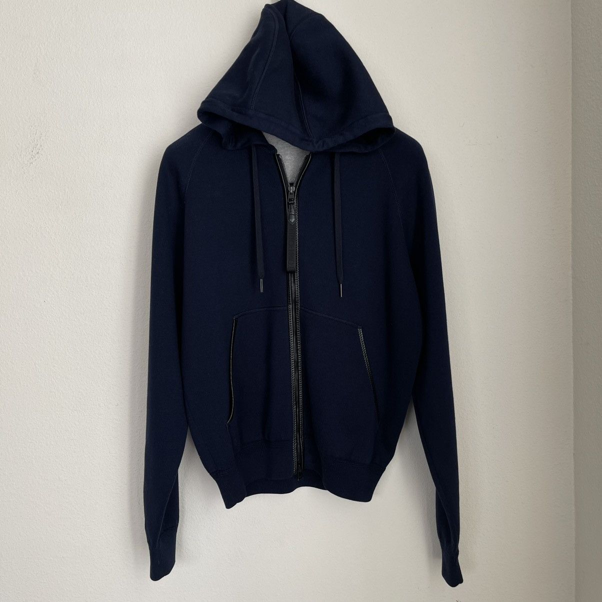 Tom Ford TOM FORD Leather Trimmed Cashmere Cotton Blend Zip Up Hoodie Size US M / EU 48-50 / 2 - 2 Thumbnail