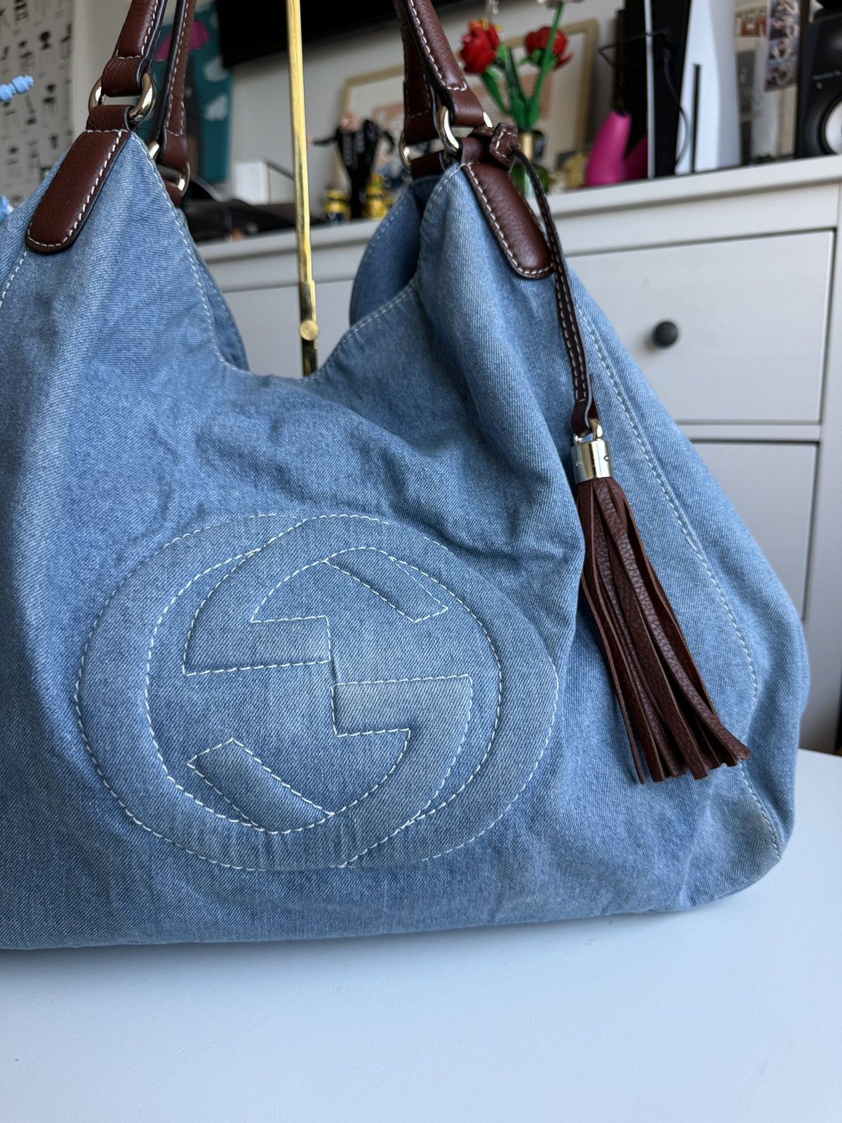 Designer × Gucci Gucci Soho denim shoulder shopper bag designer luxury archive Size ONE SIZE - 3 Thumbnail