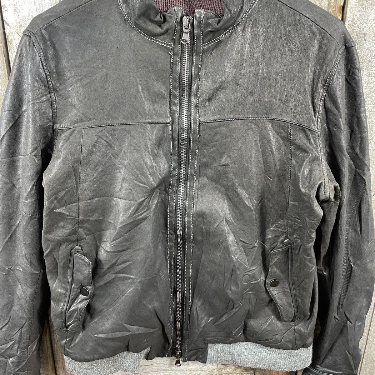 SHIPS × Ships Jet Blue Vintage Ships Japan Zipper Leather Jacket Size US L / EU 52-54 / 3 - 3 Thumbnail