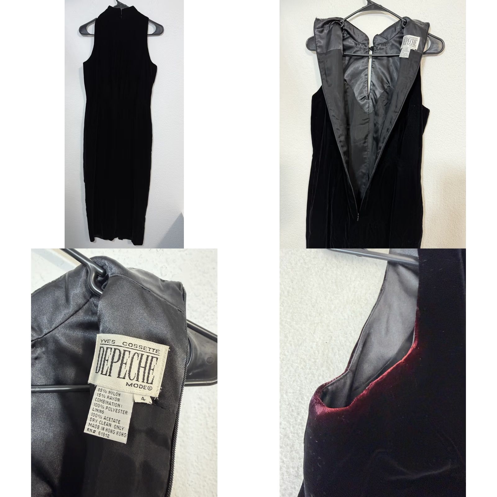 Velvet VINTAGE Yves Cossette Depeche Mode Black Velvet Maxi Gown Long Dress Sleeveless Halter Embroidered Slit Zipper Nightwear? Size S / US 4 / IT 40 - 8 Thumbnail