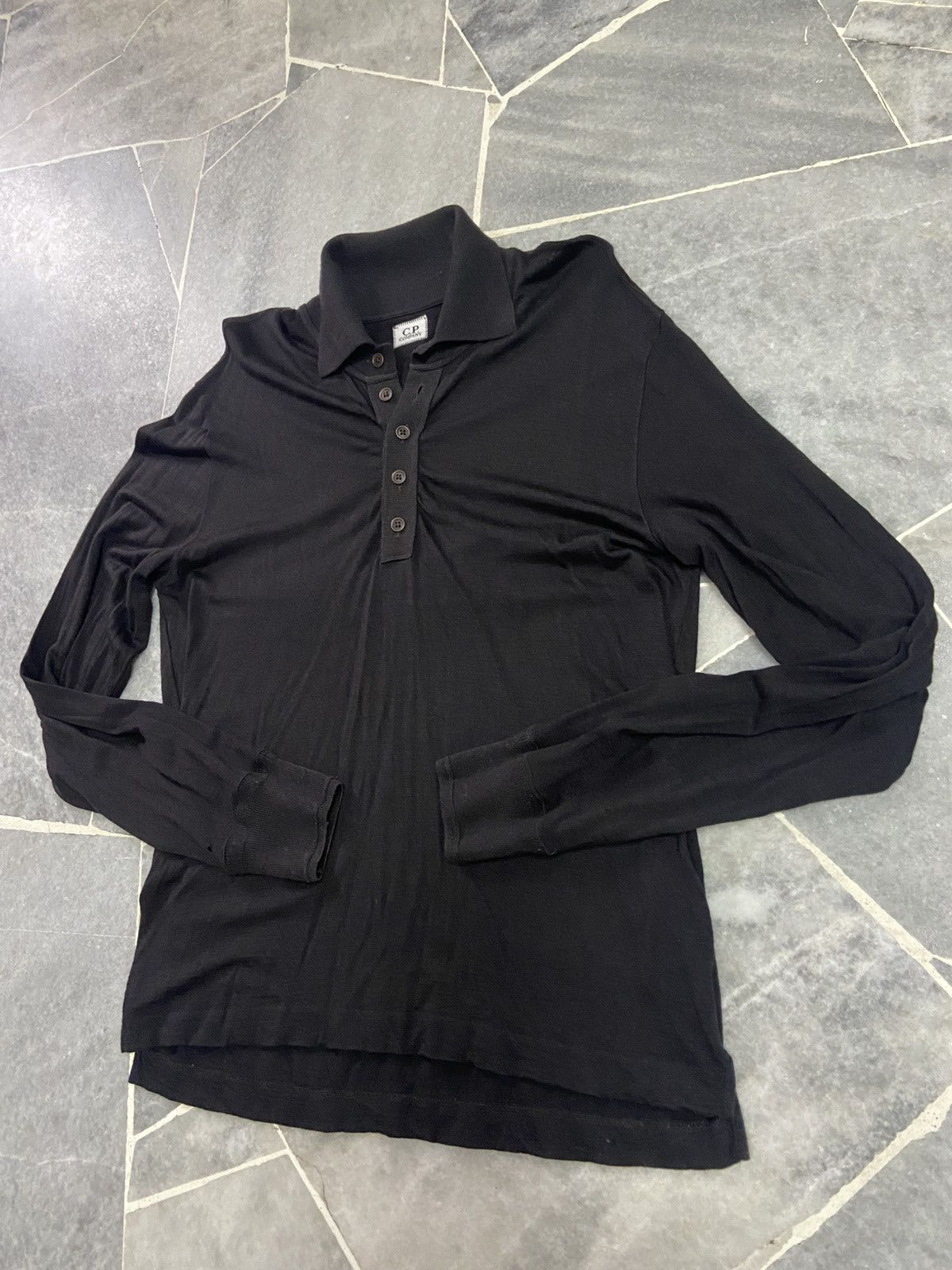 C.P. Company Vintage Cp Company Long Sleeve Polo Shirt Black Wool Size US M / EU 48-50 / 2 - 3 Thumbnail