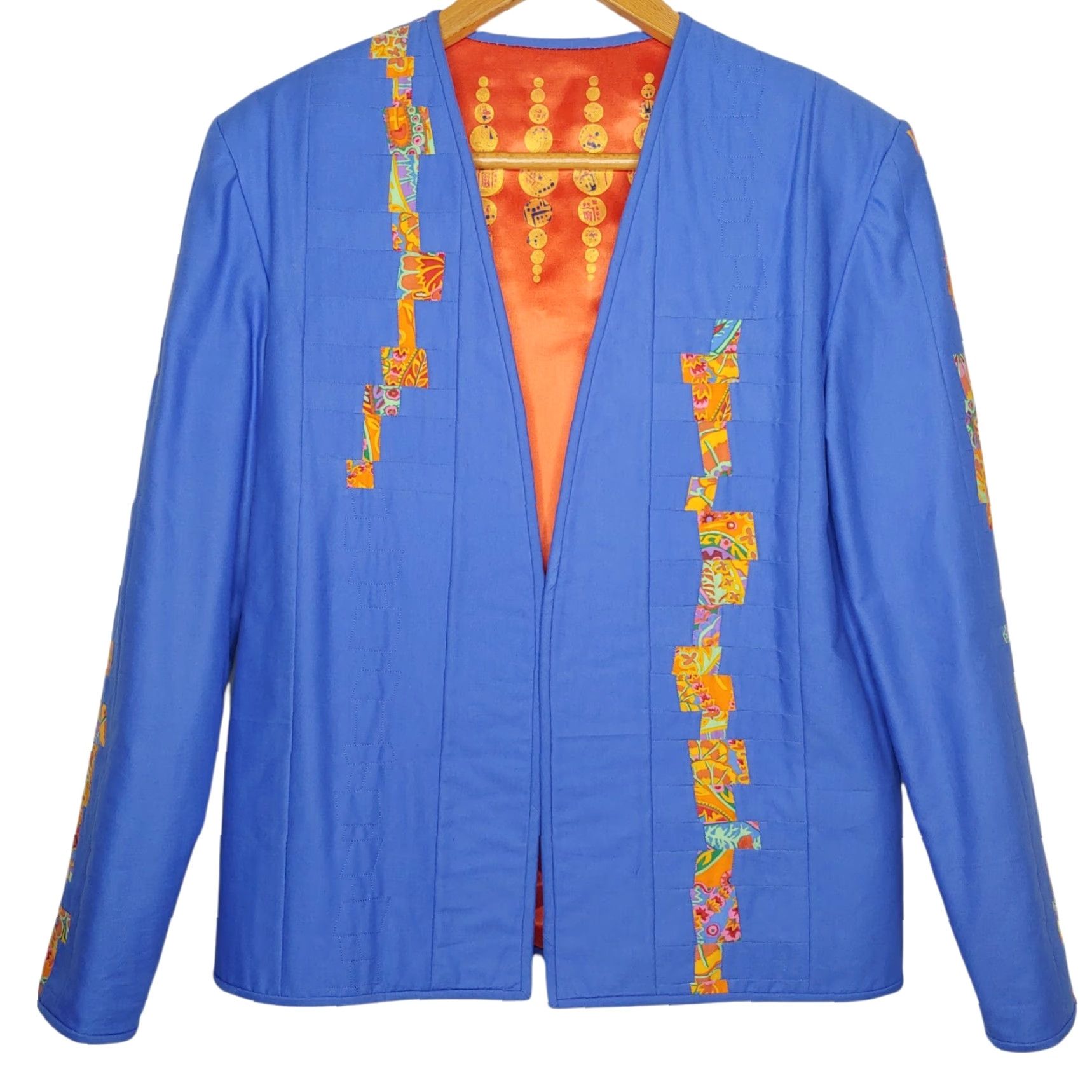 Vintage VINTAGE Lisa Columbe Jacket Tipsy Quilted Patchwork Open Front Short Blue Satin L (Regular) Women’s Jacket Painted Lining Size L / US 10 / IT 46 - 2 Thumbnail