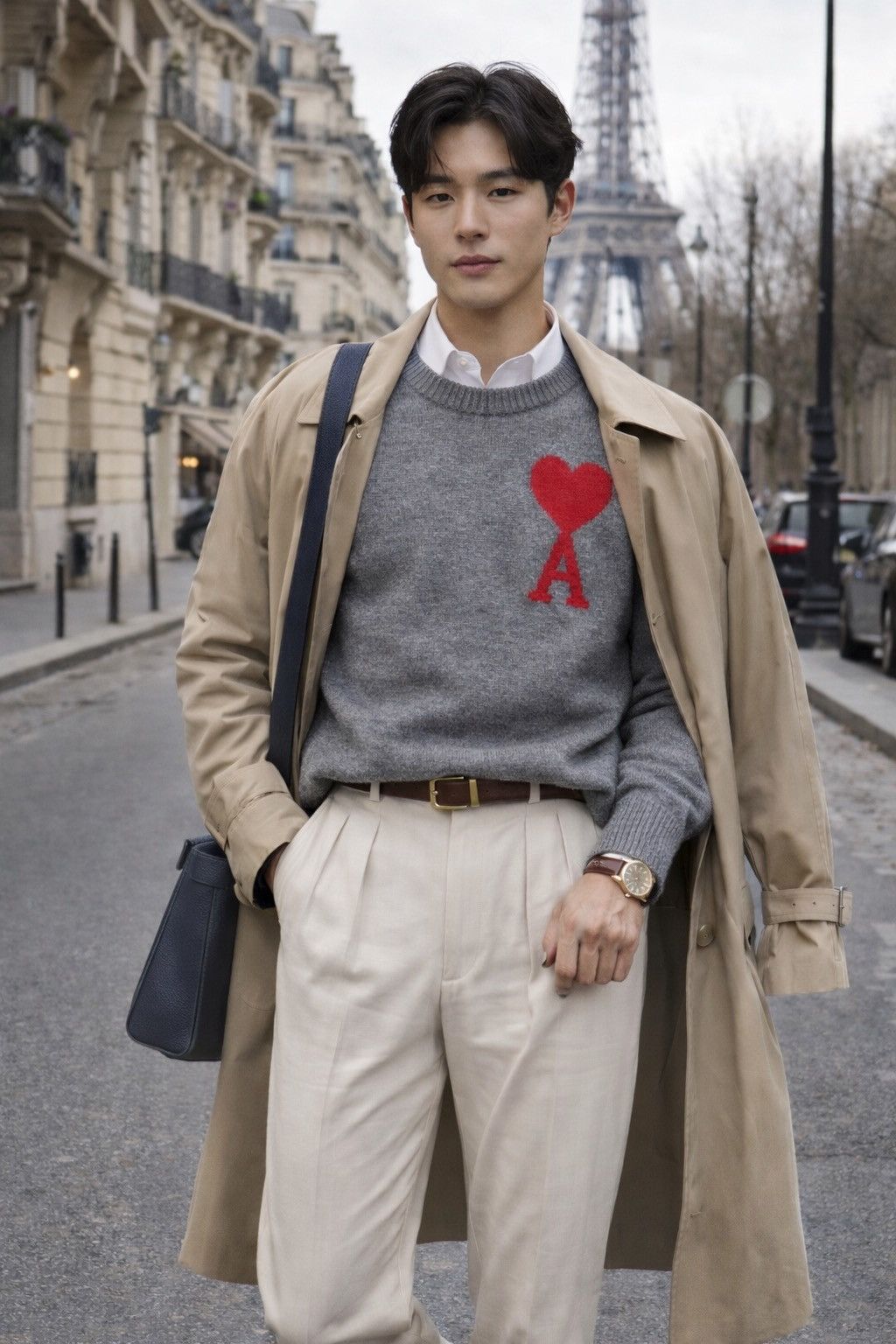 AMI AMI Paris De Coeur Red Sweater Grey Oversized Medium Unisex Size US M / EU 48-50 / 2 - 1 Thumbnail