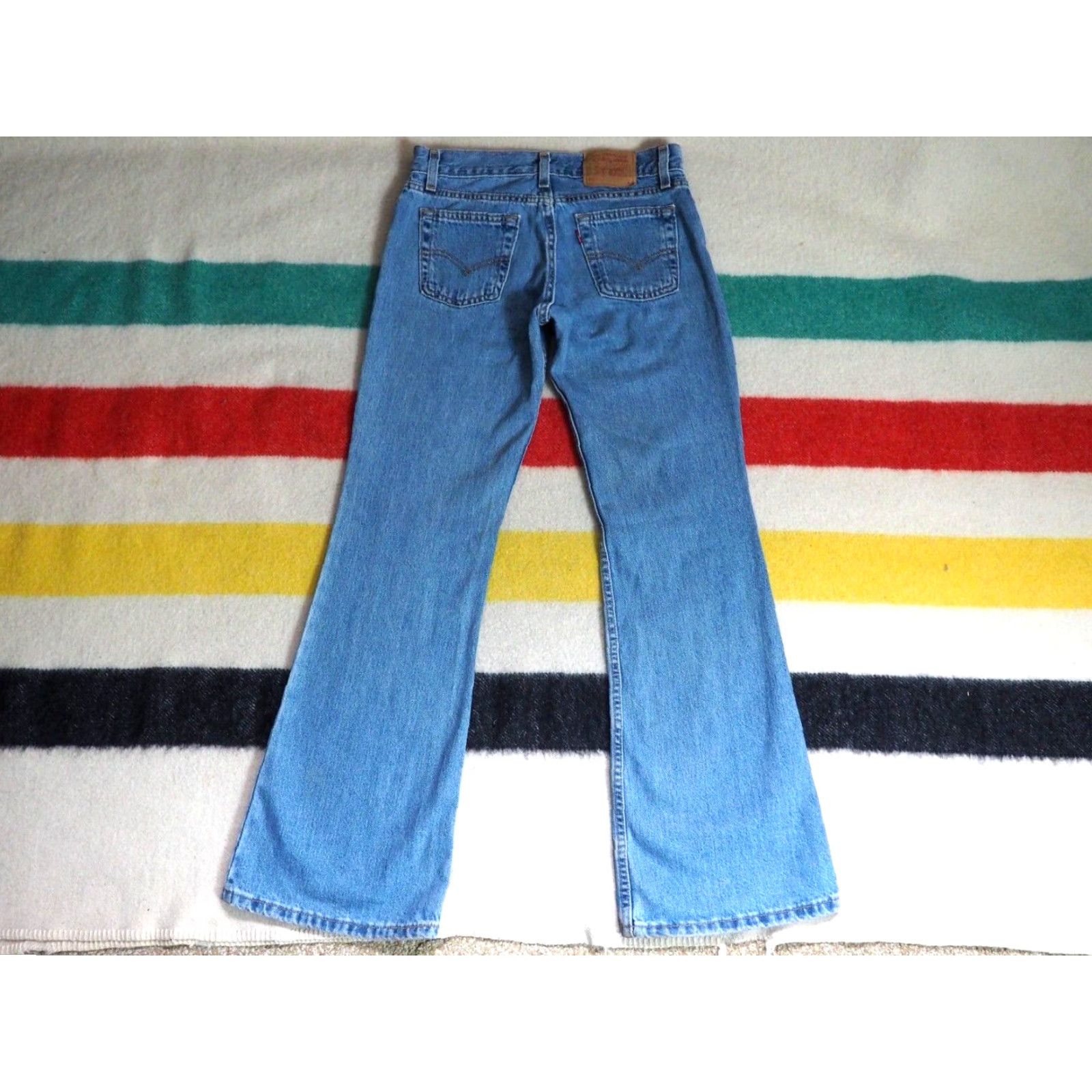 Levi's VINTAGE Levi's 514 Denim Jeans 90s Superlow Flared Faded Blue 29x31 USA Made Hippy Size 29" - 2 Thumbnail