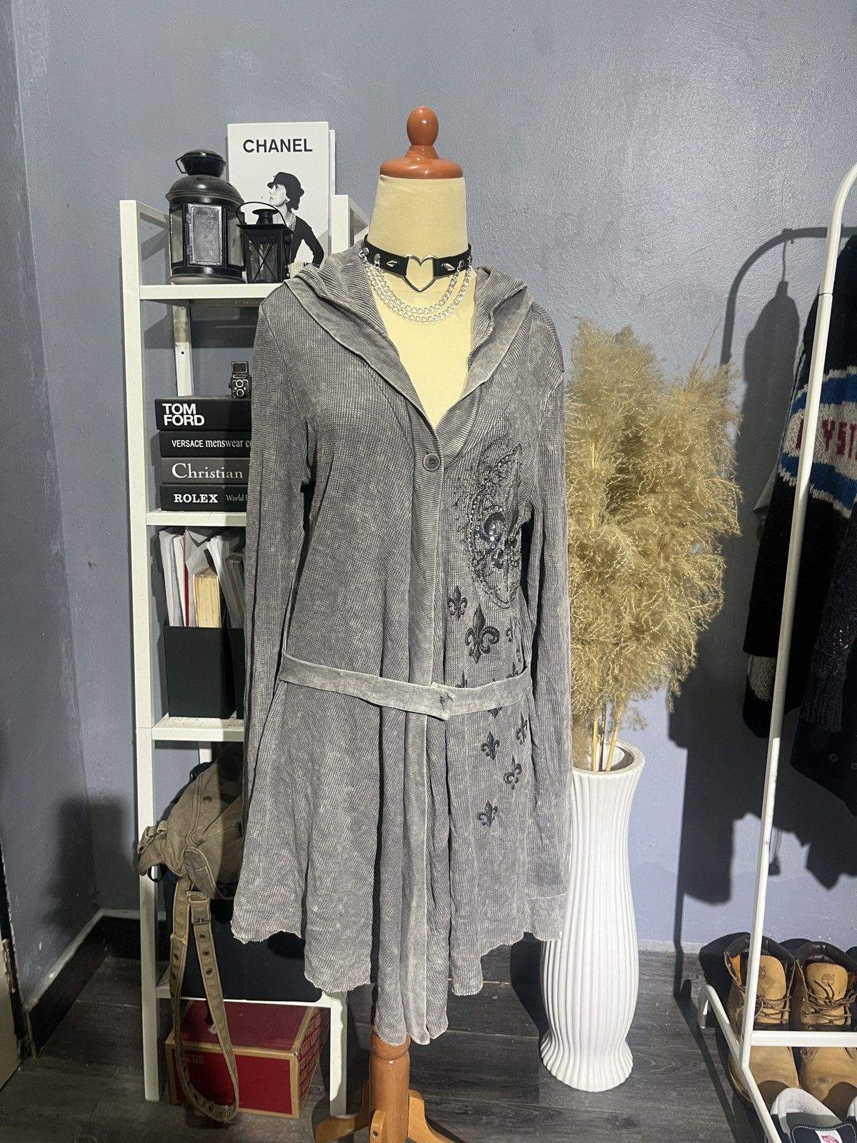 Le Grande Bleu (L.G.B.) Black Peace Now Inspired Robbed Waffle Hood Cardigan Size L / US 10 / IT 46 - 4 Thumbnail