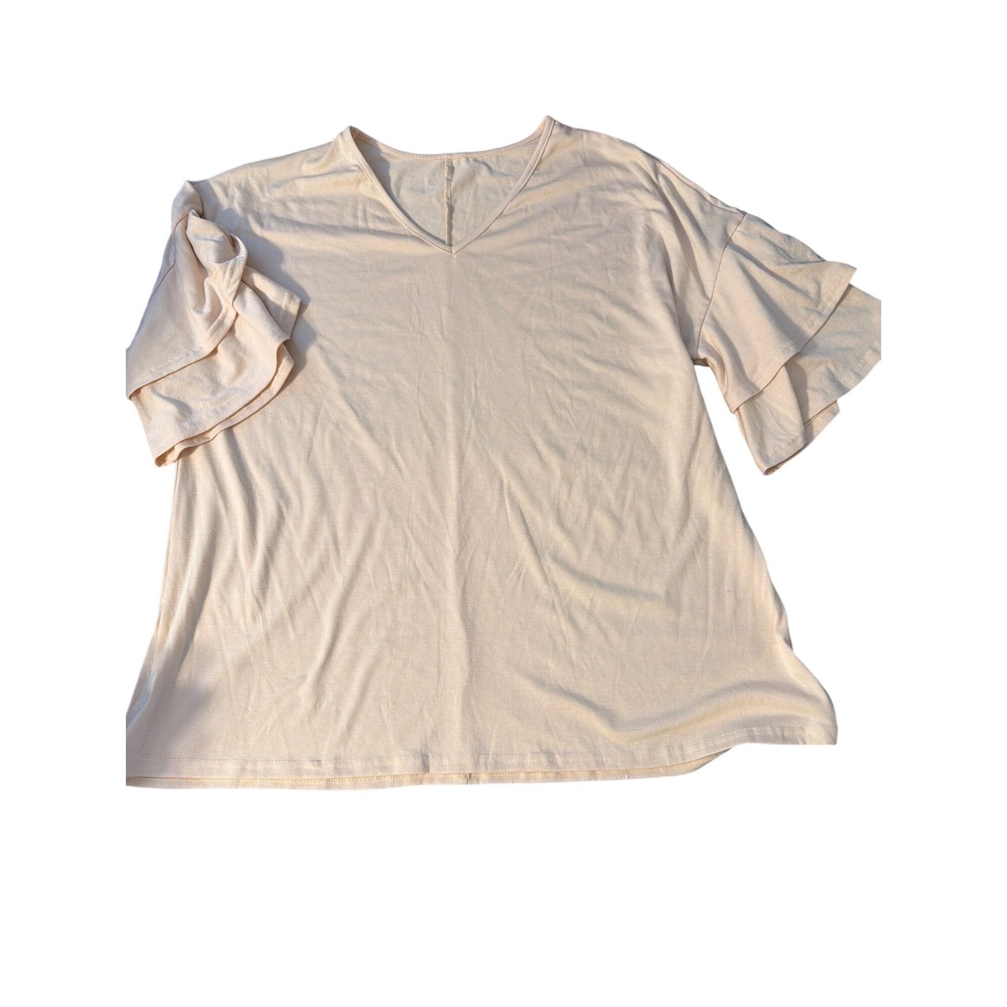 Other Light Peach Beige Tunic Shirt Ruffle Sleeves V Neck Size XXL Size XXL / US 16-18 / IT 52-54 - 1 Thumbnail