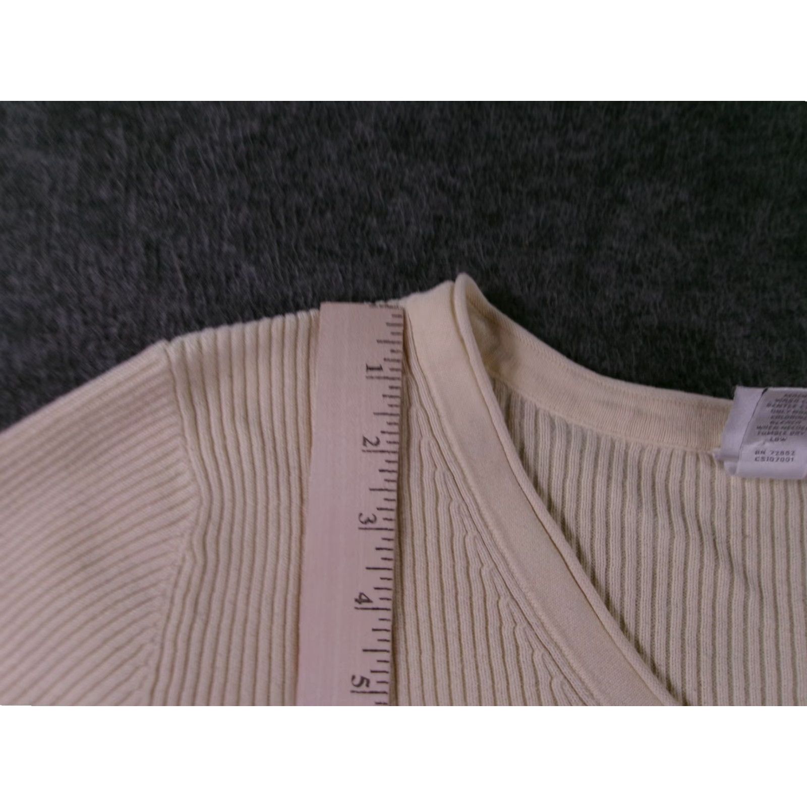 Vintage FASHION BUG Sweater Women 14 Navy Cream Striped Ribbed V-Neck Pullover Long Sleeve Casual Y2K Preppy Size XL / US 12-14 / IT 48-50 - 5 Thumbnail